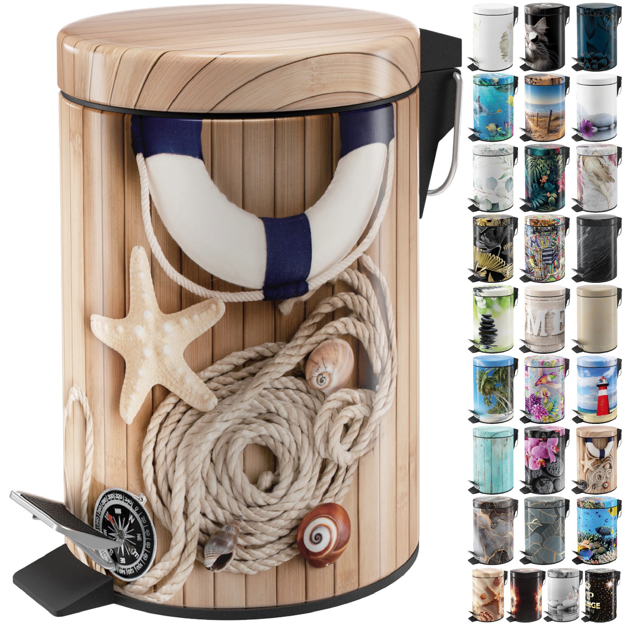 Sanilo Kosmetikeimer mit Motiv, viele schöne Bad Mülleimer zur Auswahl, 3 Liter, Abfalleimer mit Absenkautomatik & Innenbehälter