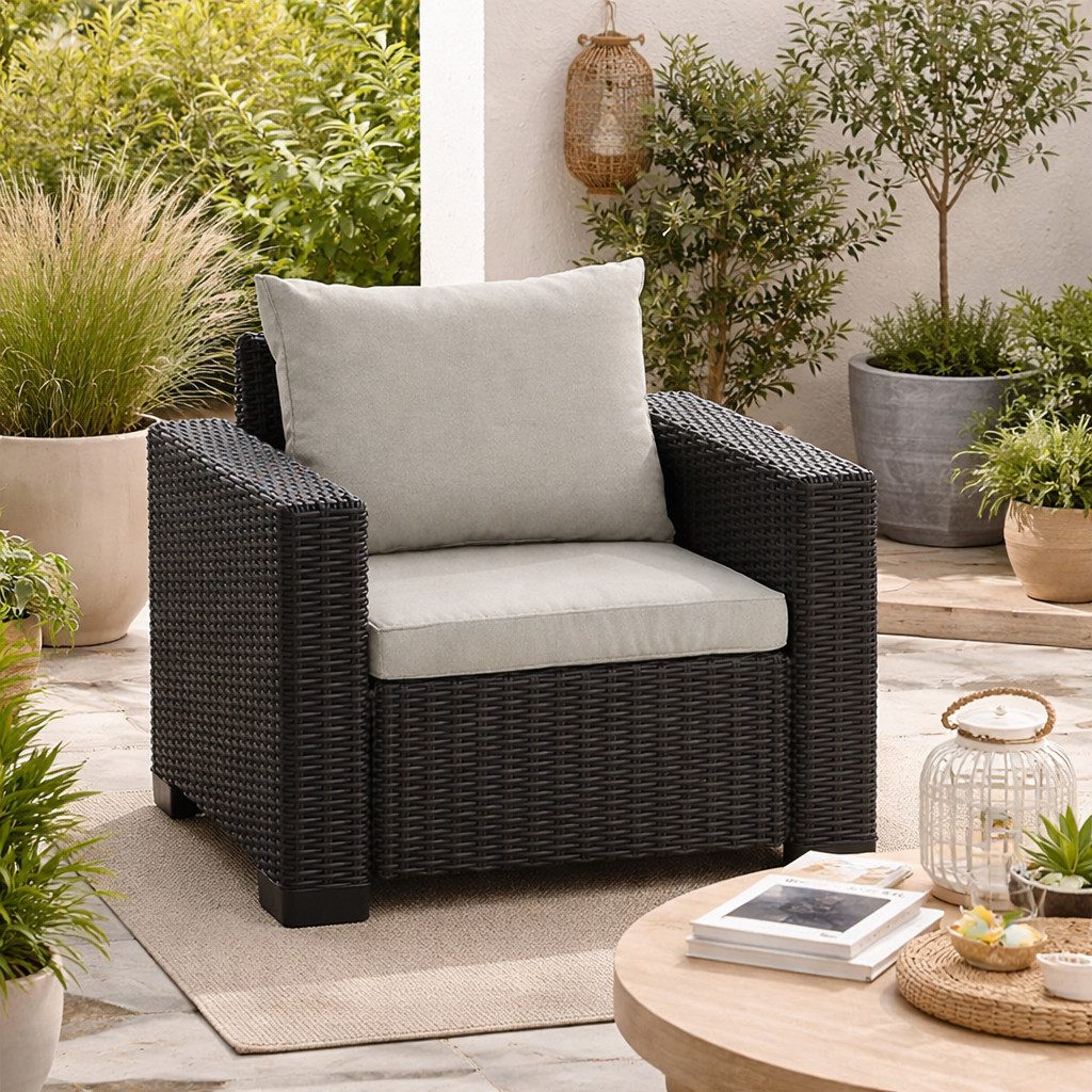 Allibert Gartensessel California anthrazit inkl. Kissen - Rattanoptik, wetterfest