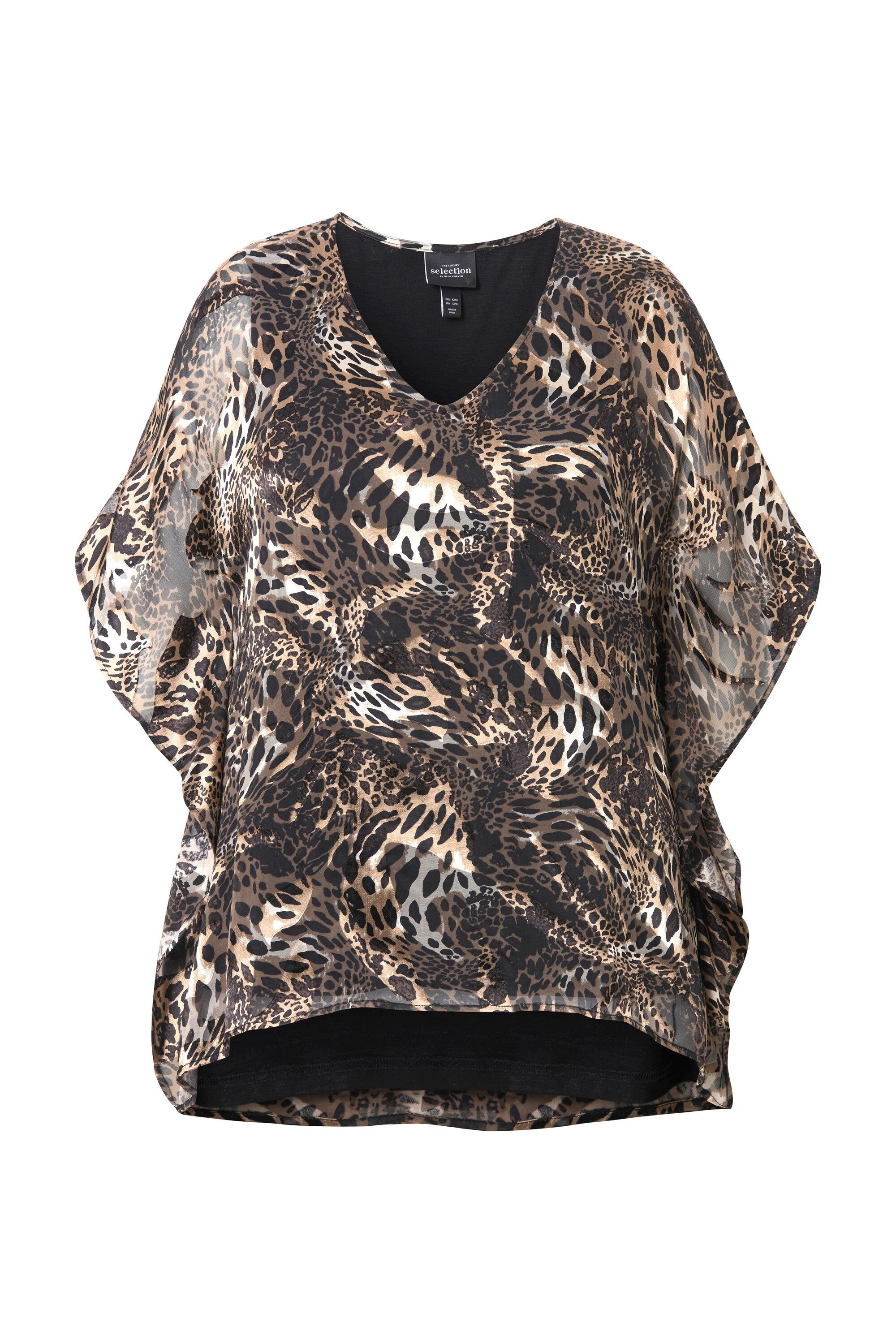 Ulla Popken Tunika Chiffonbluse doppellagig V-Ausschnitt günstig online kaufen