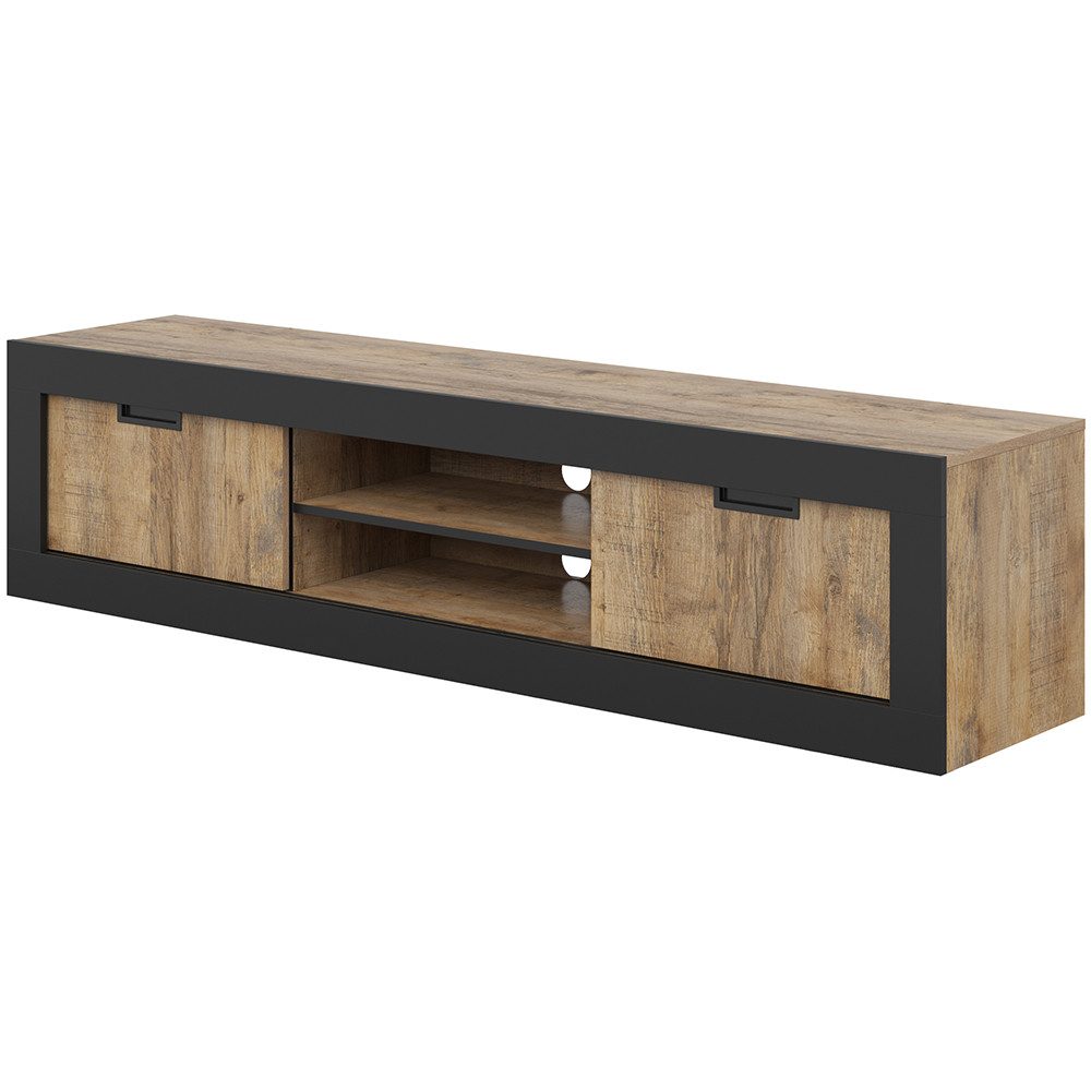 Lomadox Wohnzimmer-Set TOLOSA-83, (Mega-Spar-Set, 5-St., Couchtisch Lowboard Vitrine Sideboard Esstisch), Eiche mit Rahmen in Mattschwarz, Industrial Stil