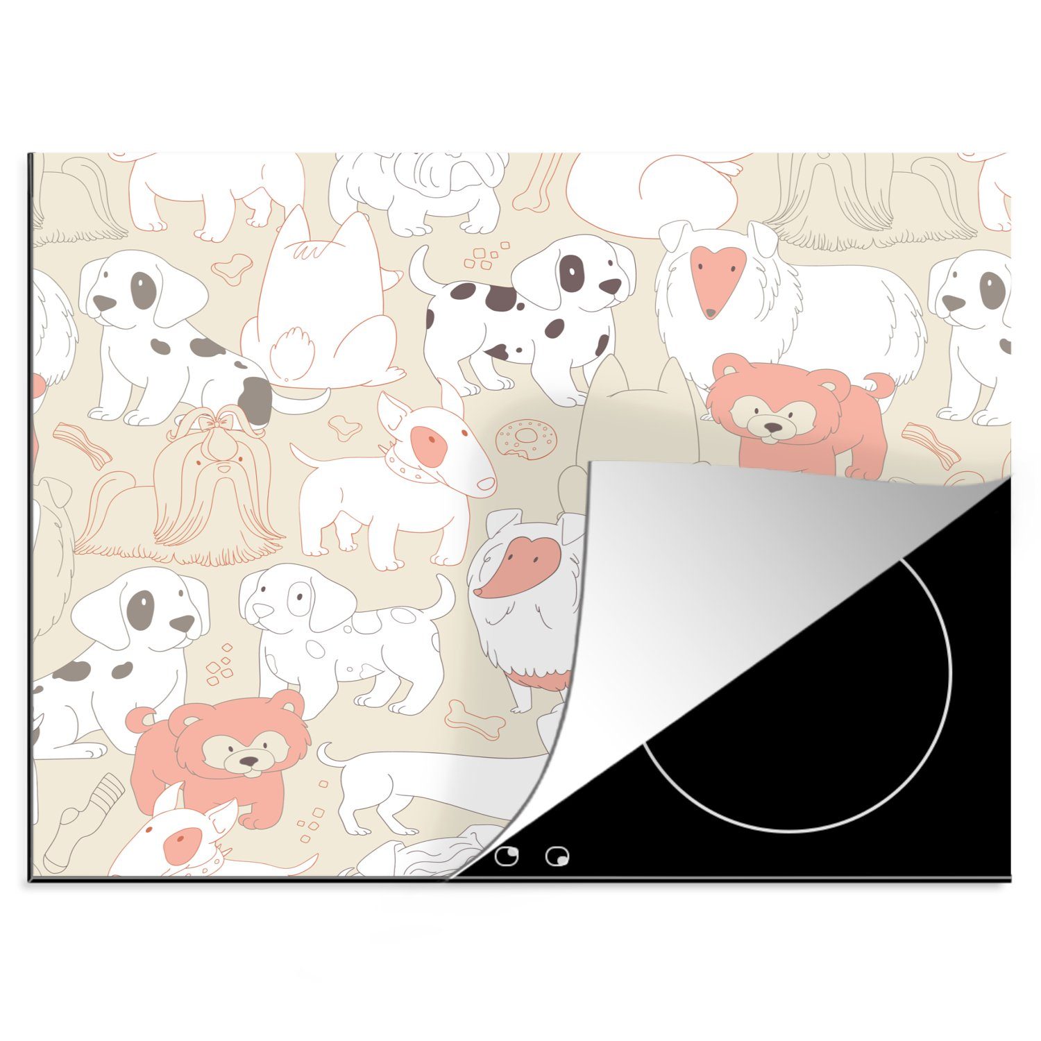 MuchoWow Herdblende-/Abdeckplatte Muster - Hund - Hundefutter - Jungen - Mädchen - Kinder - Kinder, Vinyl, (1 tlg), 60x52 cm, Mobile Arbeitsfläche nutzbar, Ceranfeldabdeckung