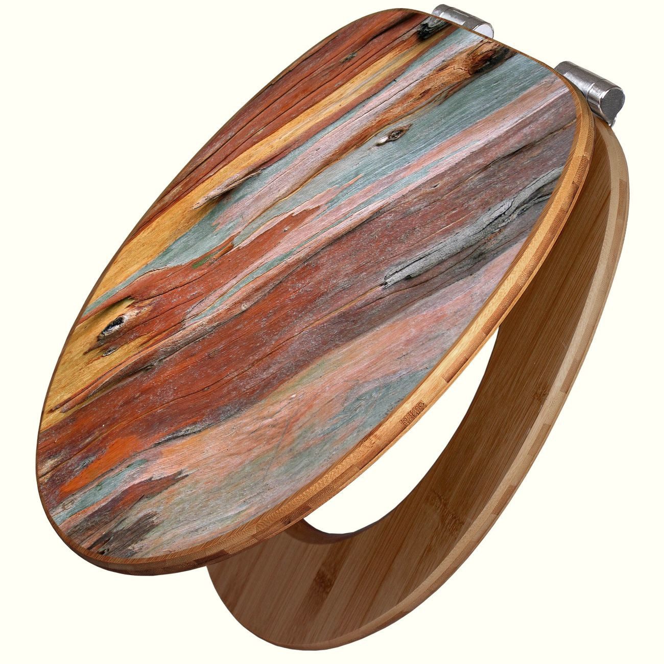 banjado WC-Sitz aus Bambus mit Absenkautomatik Motiv Coloured Wood (umweltfreundliches Material, integrierte Absenkautomatik), 45,8 x 37,5 x 5 cm