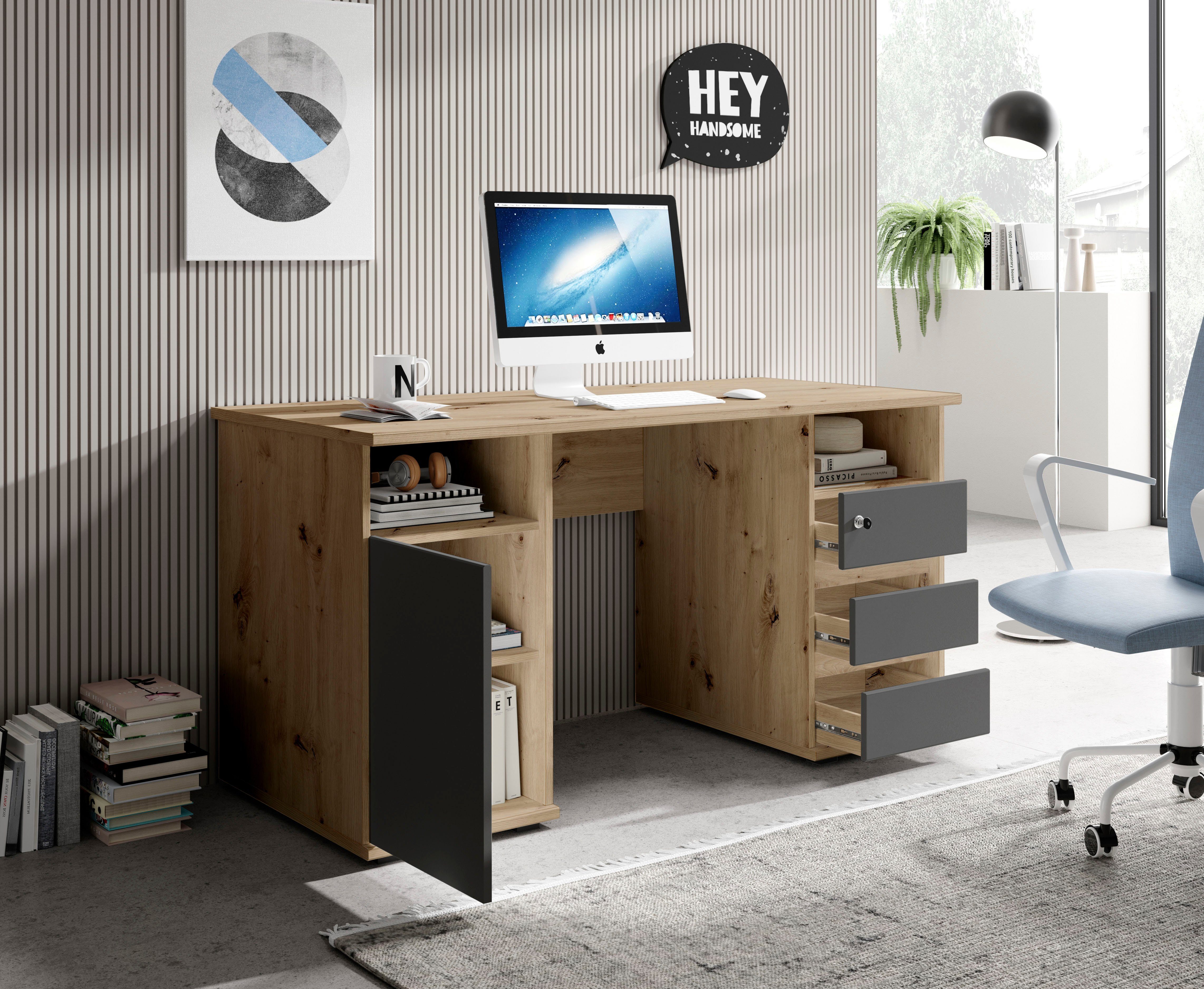 BEGA OFFICE Schreibtisch Primus U2, abschließbar, Gamingtisch geeignet Schubkasten mit