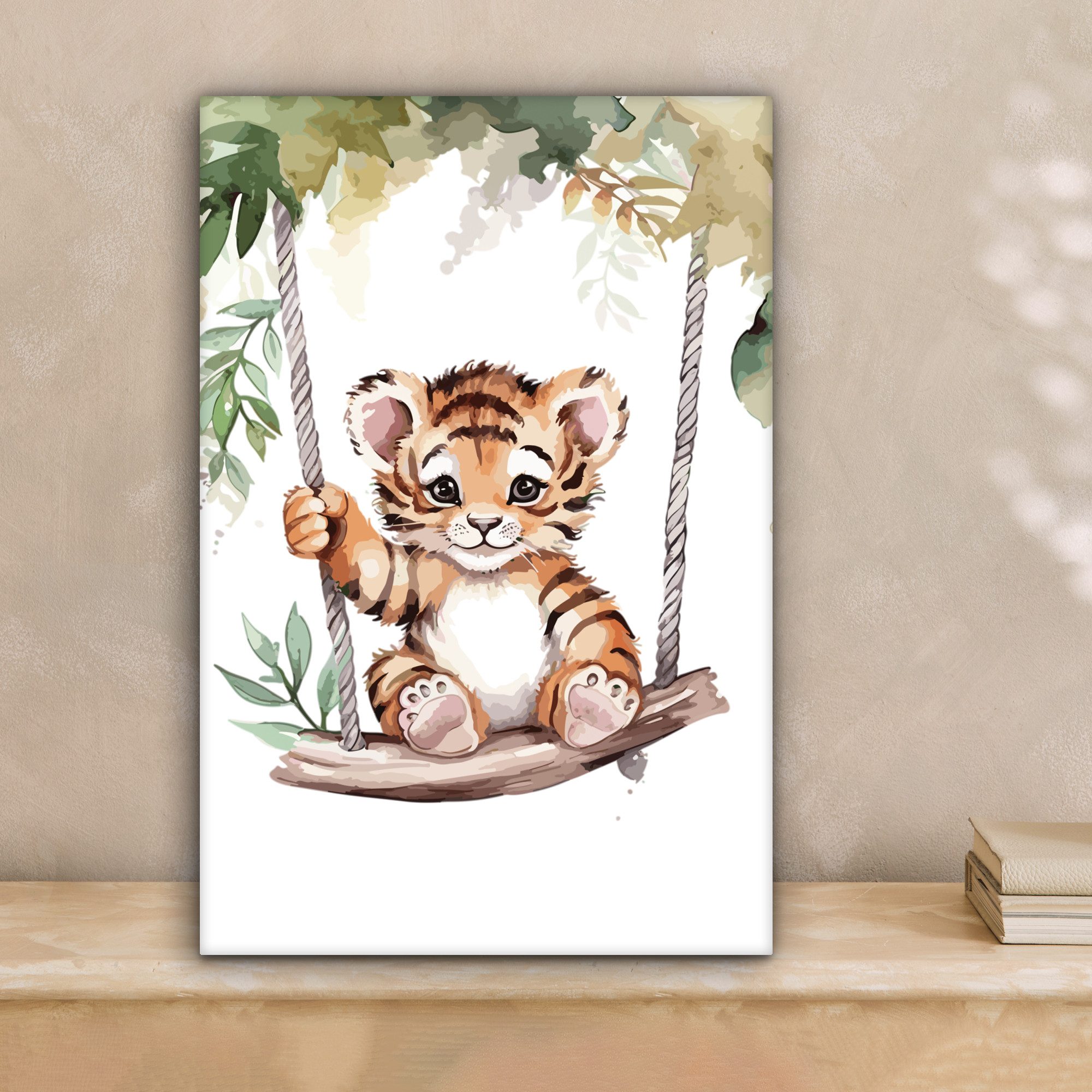 OneMillionCanvasses® Leinwandbild Tiger - Tier - Kinder - Dschungel, Fotodruck (1 St), Wandbild, Deko Schlafzimmer Wohnzimmer Flur 20x20 cm – Bild 2 von 5
