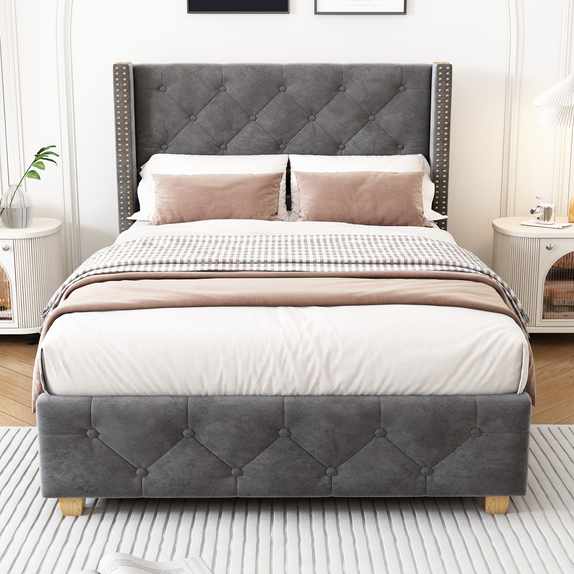 Flieks Polsterbett, Massivholz Einzelbett 90x200cm mit günstig online kaufen