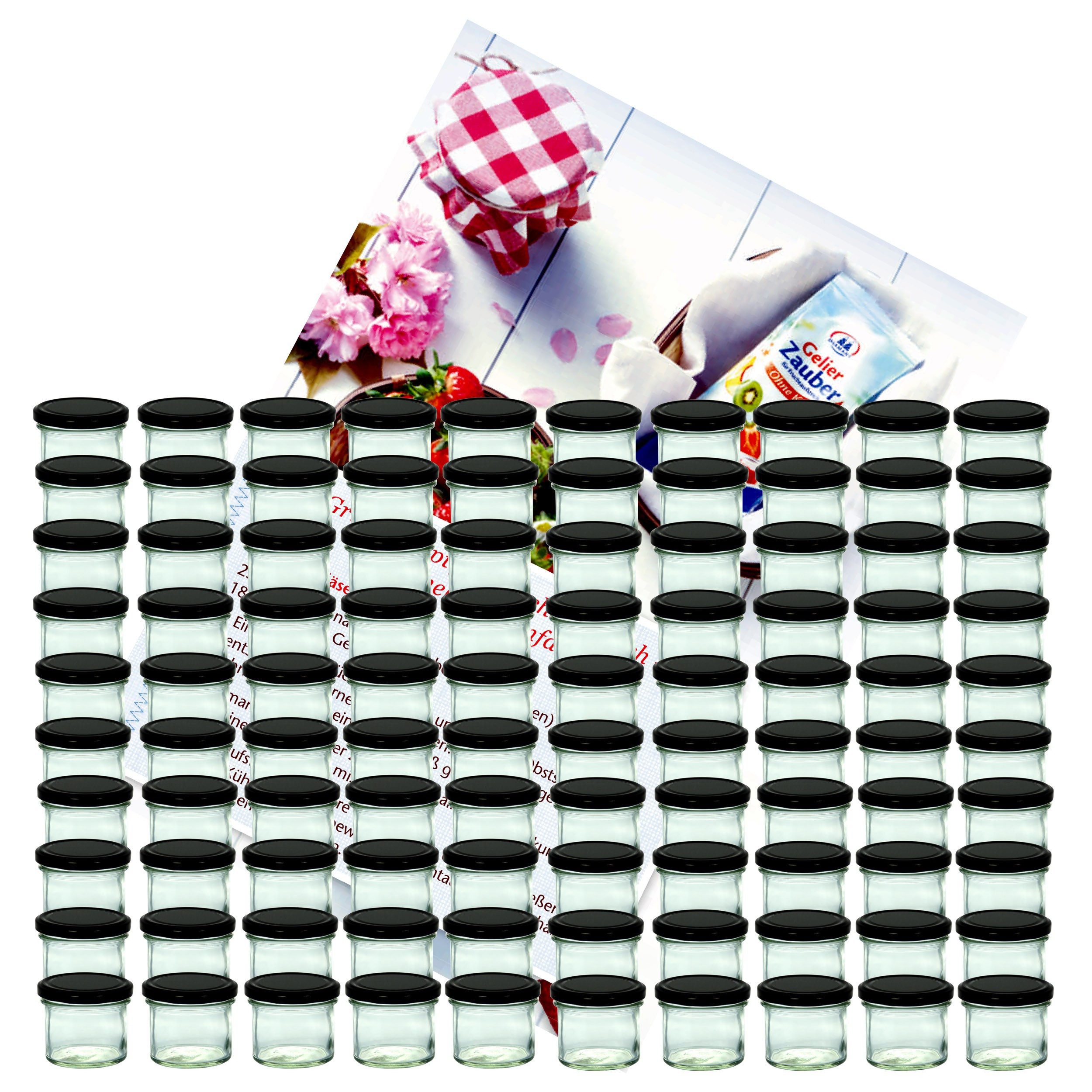 MamboCat Einmachglas 100er Set Sturzglas 125 ml Marmeladenglas To 66 schwarzer Deckel, Glas