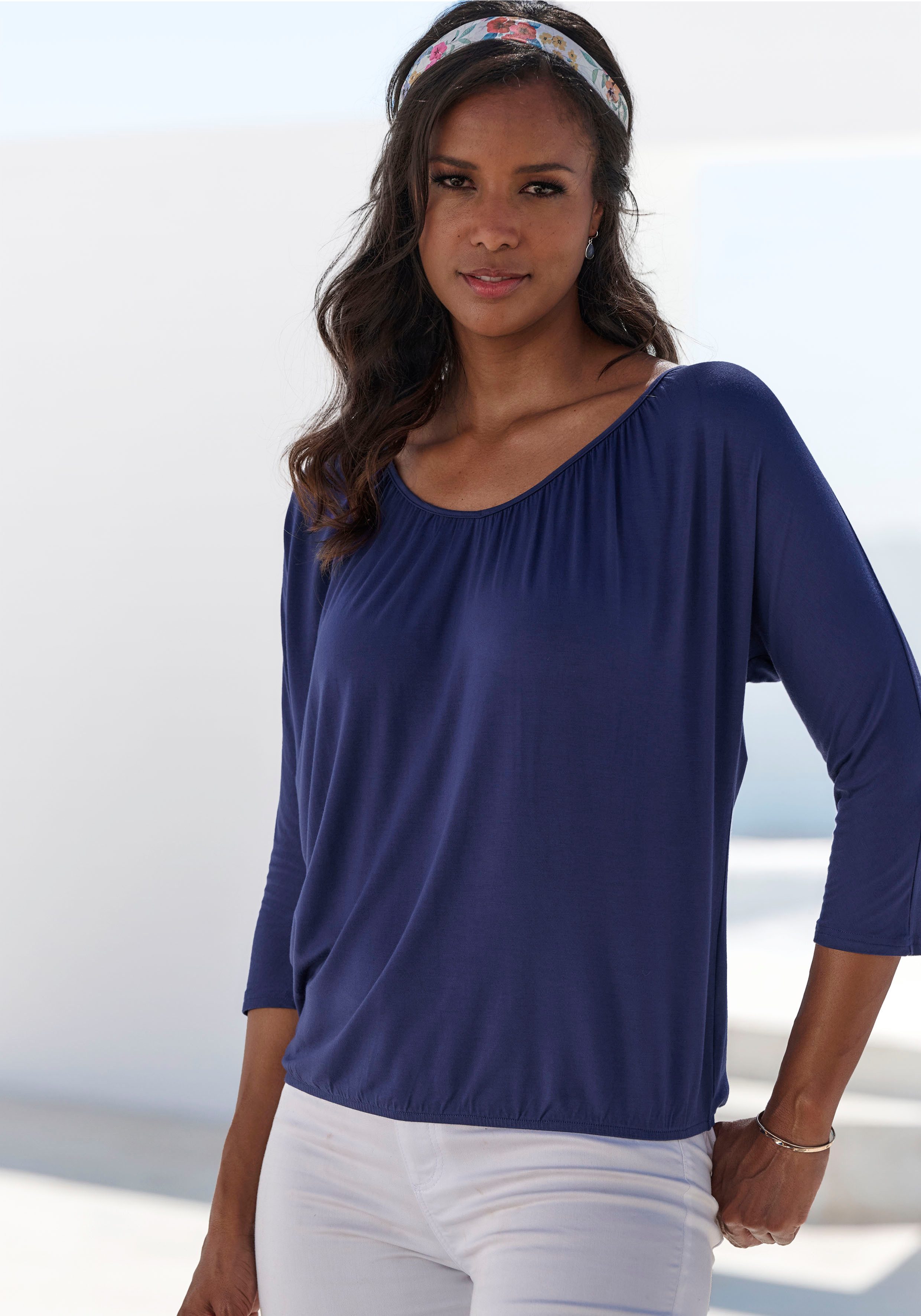 Lascana 3/4-Arm-Shirt mit zarter Raffung am Ausschnitt aus luftigem Viskose-Stretch
