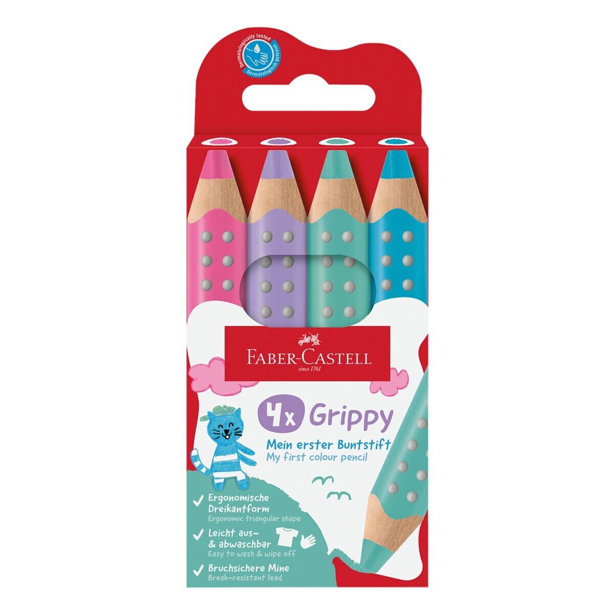 Faber-Castell Buntstift Grippy Pastel, (4-tlg), 4 Farben, mit XXL Jumbomine