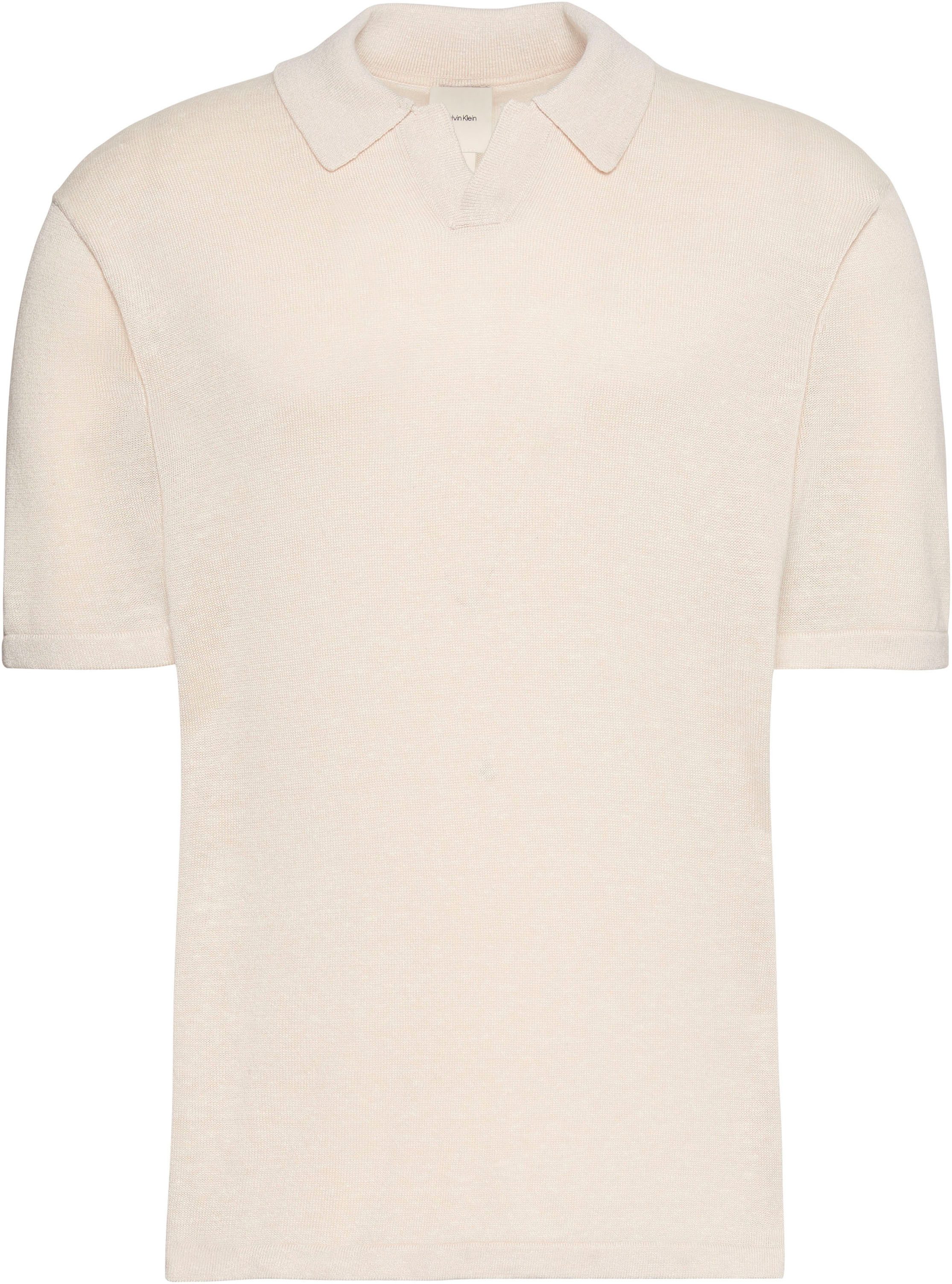 Calvin Klein Kurzarmpullover Feinstrick aus Leinenmix, Regular Fit, Polokragen