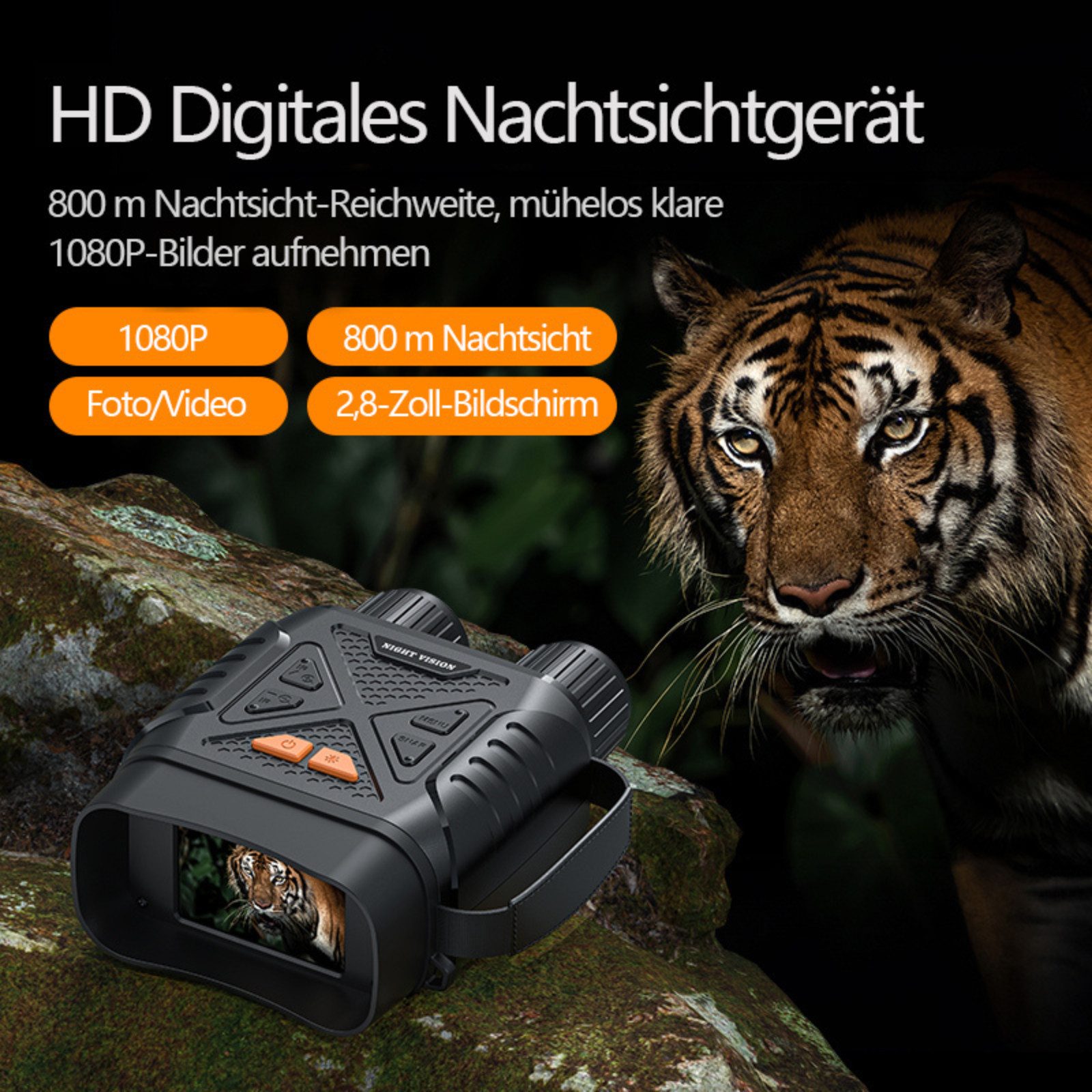 Tekoo Nachtsichtgerät Digitales Nachtsichtgerät mit Infrarot, 800m Sicht & 1080P Video, Inklusive 64GB Micro-SD Speicherkarte