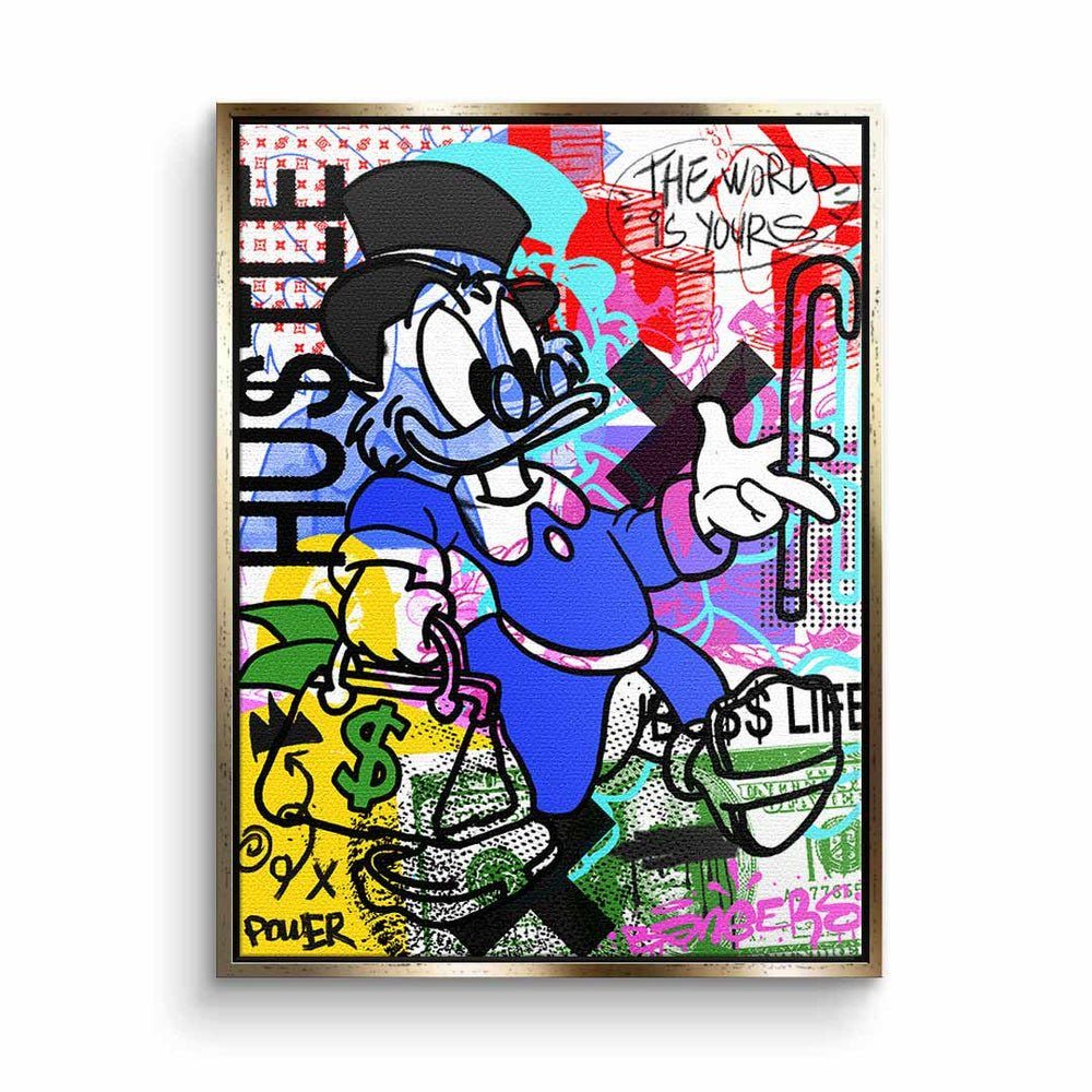 DOTCOMCANVAS® Leinwandbild, Dagobert Graffiti Duck Geld Rahmen Comic Art hustle Pop ohne Leinwandbild