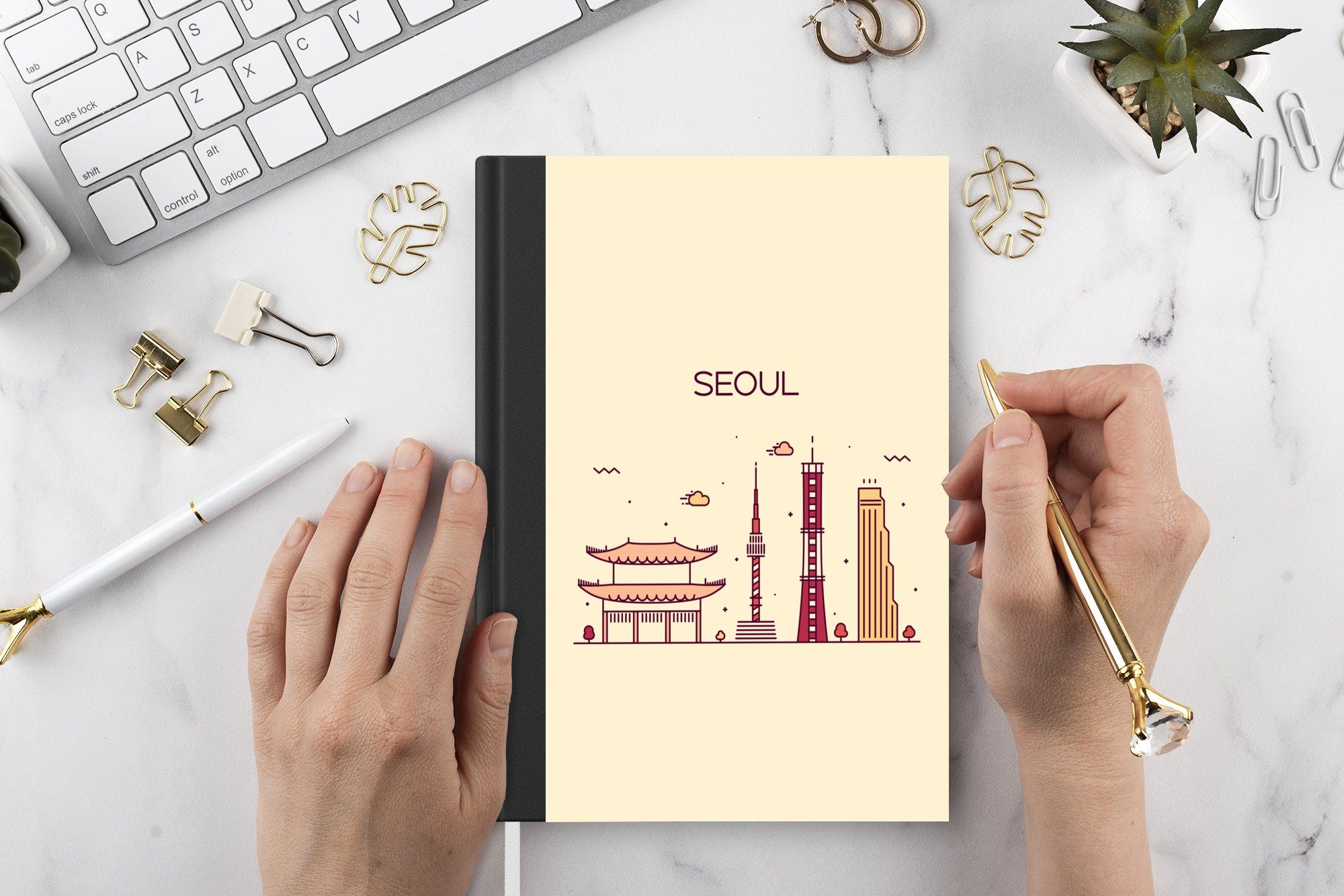 Seoul Merkzettel, Tagebuch, Seiten, Notizheft, Haushaltsbuch 98 - Notizbuch Südkorea, Journal, MuchoWow Skyline - A5,