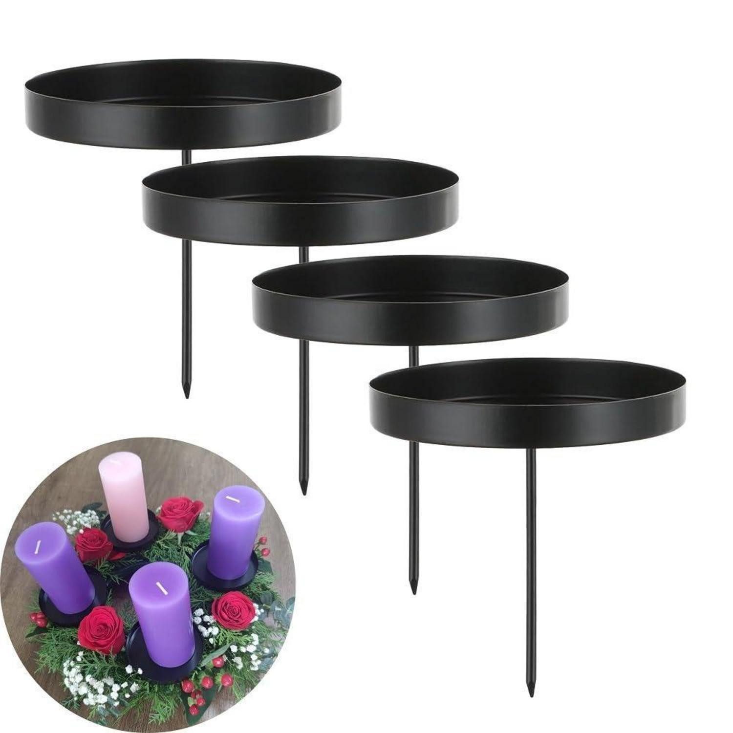 LuxusKollektion Adventsleuchter Kerzenhalter Adventskranz Metall 4er Schwarz 8cm (4 St)