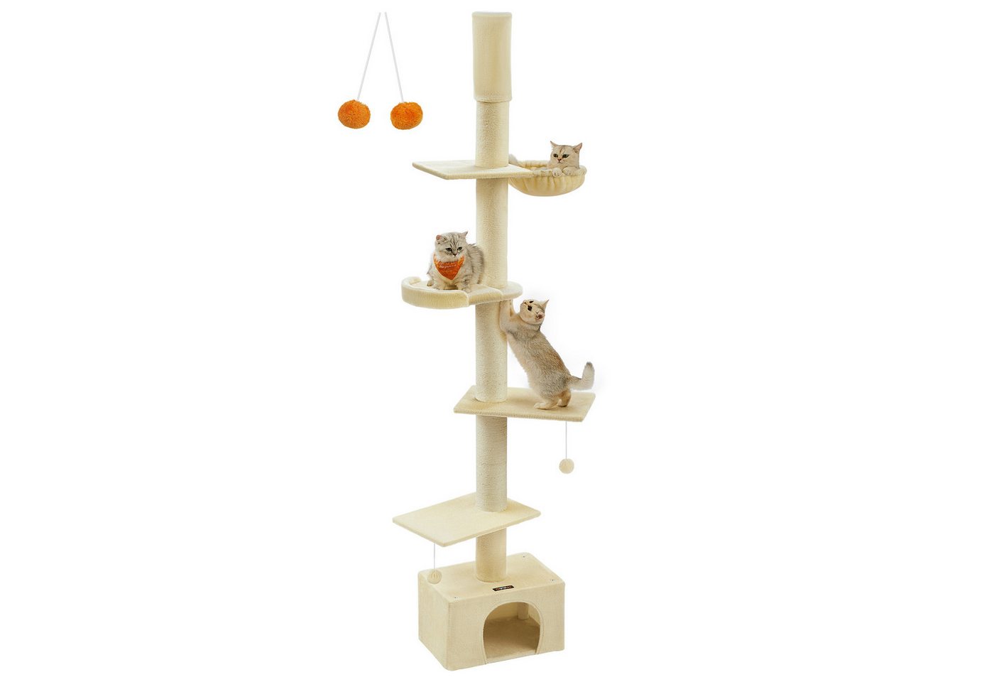 FEANDREA Kratzbaum deckenhoher, höhenverstellbarer Katzenkratzbaum, mehrstufig, 11 cm dicke Stämme, Höhle, Liegemulde, Plattform, 231-291 cm, XXL
