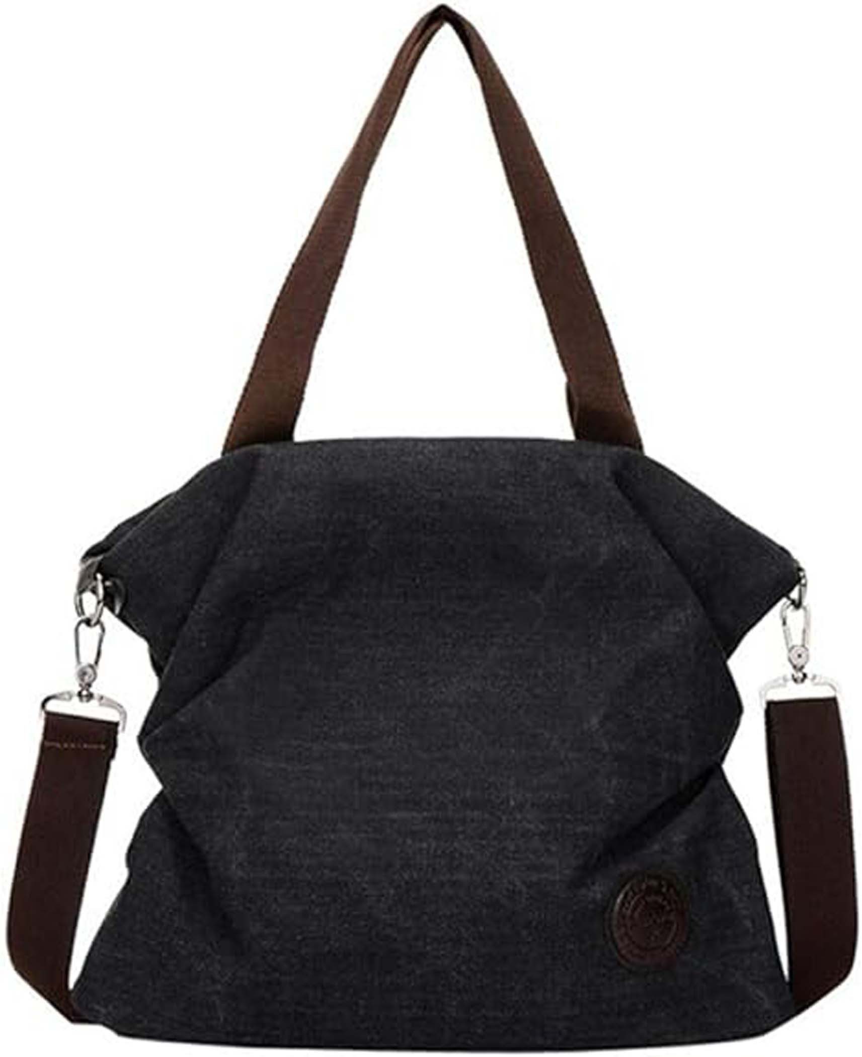 Schultertasche Canvas Damen handtasche mit Reißverschluss, Abnehmbarer Schultergurt