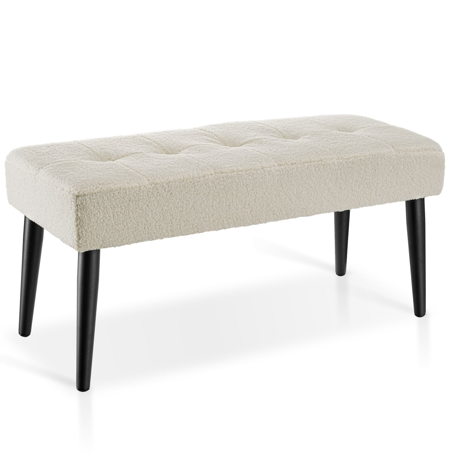 tectake Bank Sitzbank gepolstert, Belastbarkeit 220 kg, 95 x 38 x 45 cm (Polsterbank Glora, in bouclé creme), elegantes Steppmuster, bodenschonende Kunststoffkappen, pflegeleicht