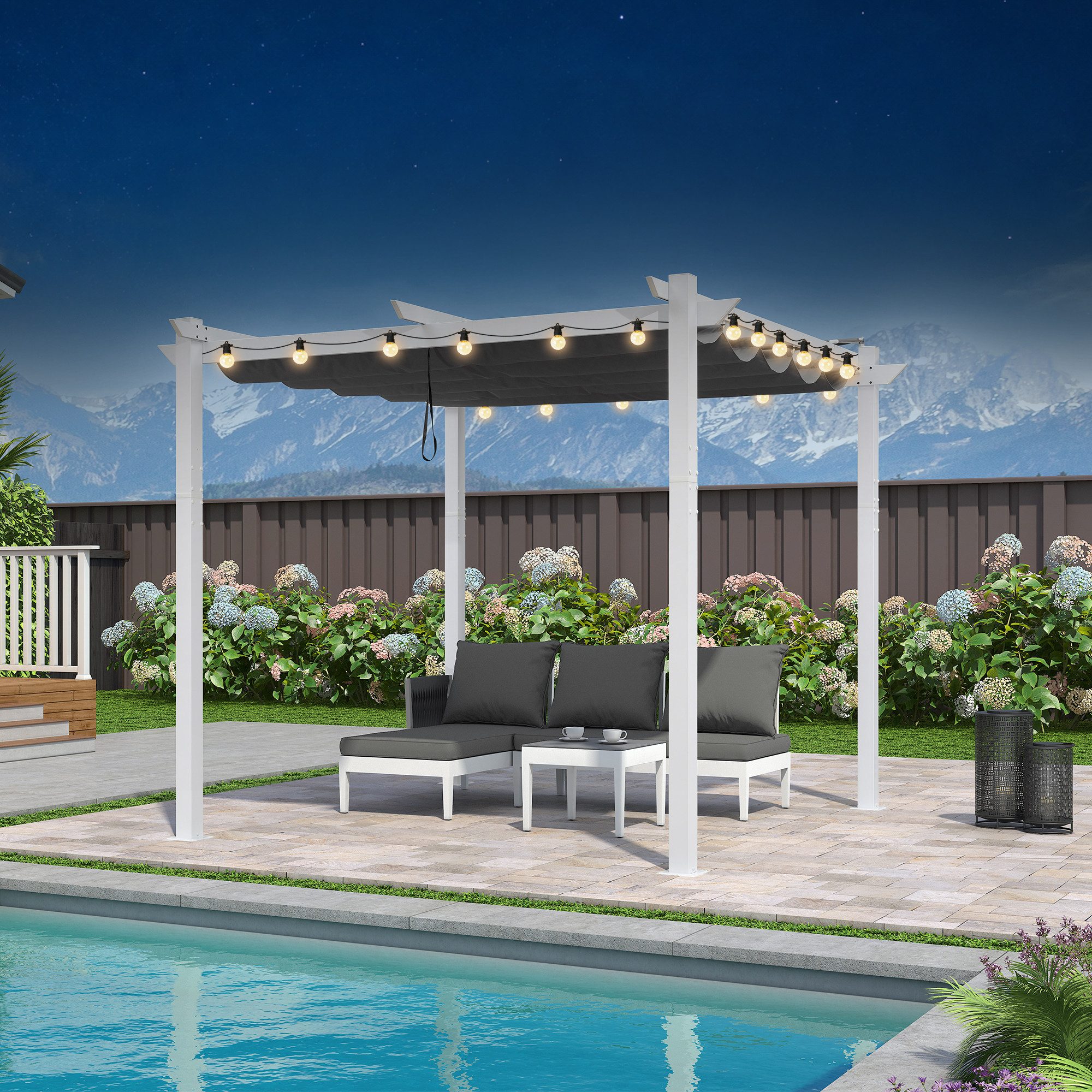 PURPLE LEAF Pergola 3 x 4 m Pavillon mit Schiebedach Aluminium Wasserdicht, UV-Schutz, BxTxH: 300x300x245 cm, (Komplettes Set, Freistehende Pergola mit manuellem Schiebedach), Gartenpavillon Stabil & Winterfest, Terrasse, Balkon