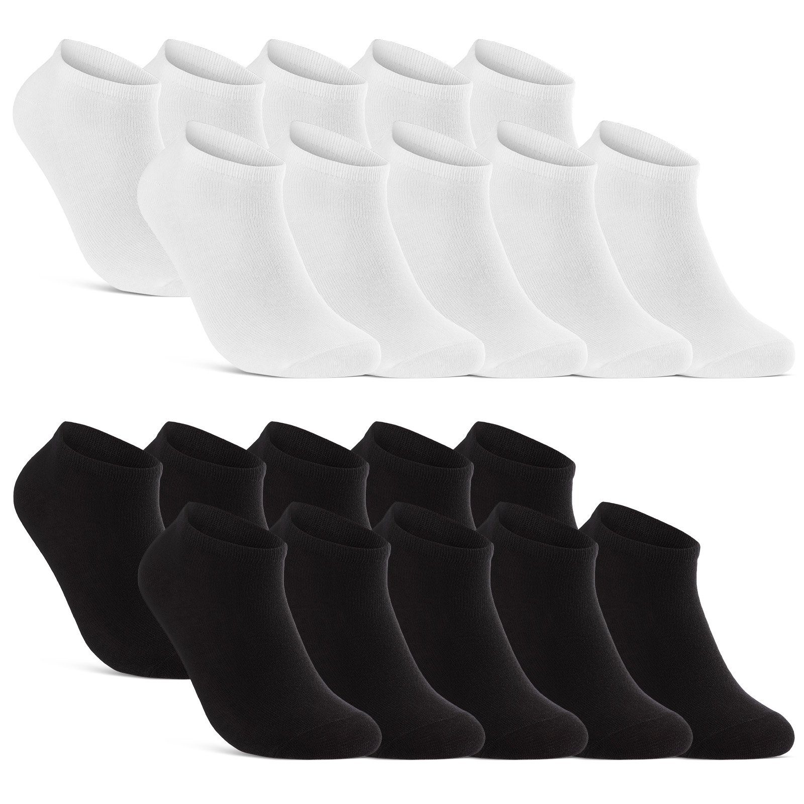 sockenkauf24 Sneakersocken 10, 20, 30 Paar Sneaker Socken Damen & Herren Schwarz Weiß Grau (Schwarz/Weiß, 20-Paar, 47-50) Baumwolle - 16900