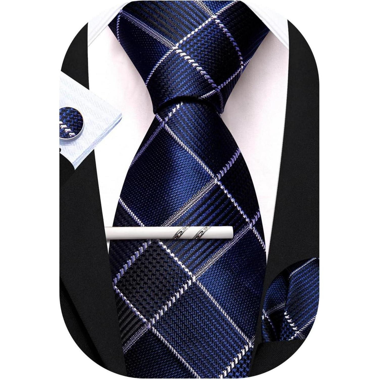 LuxusKollektion Krawatte Krawatte Herren Seide Paisley Set Blaues und weißes Karomuster