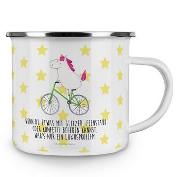 Mr. & Mrs. Panda Becher Einhorn Radfahrer - Weiß - Geschenk, Liebeskummer, Unicorn, Einhorn D, Emaille, Kratzfeste Emaille