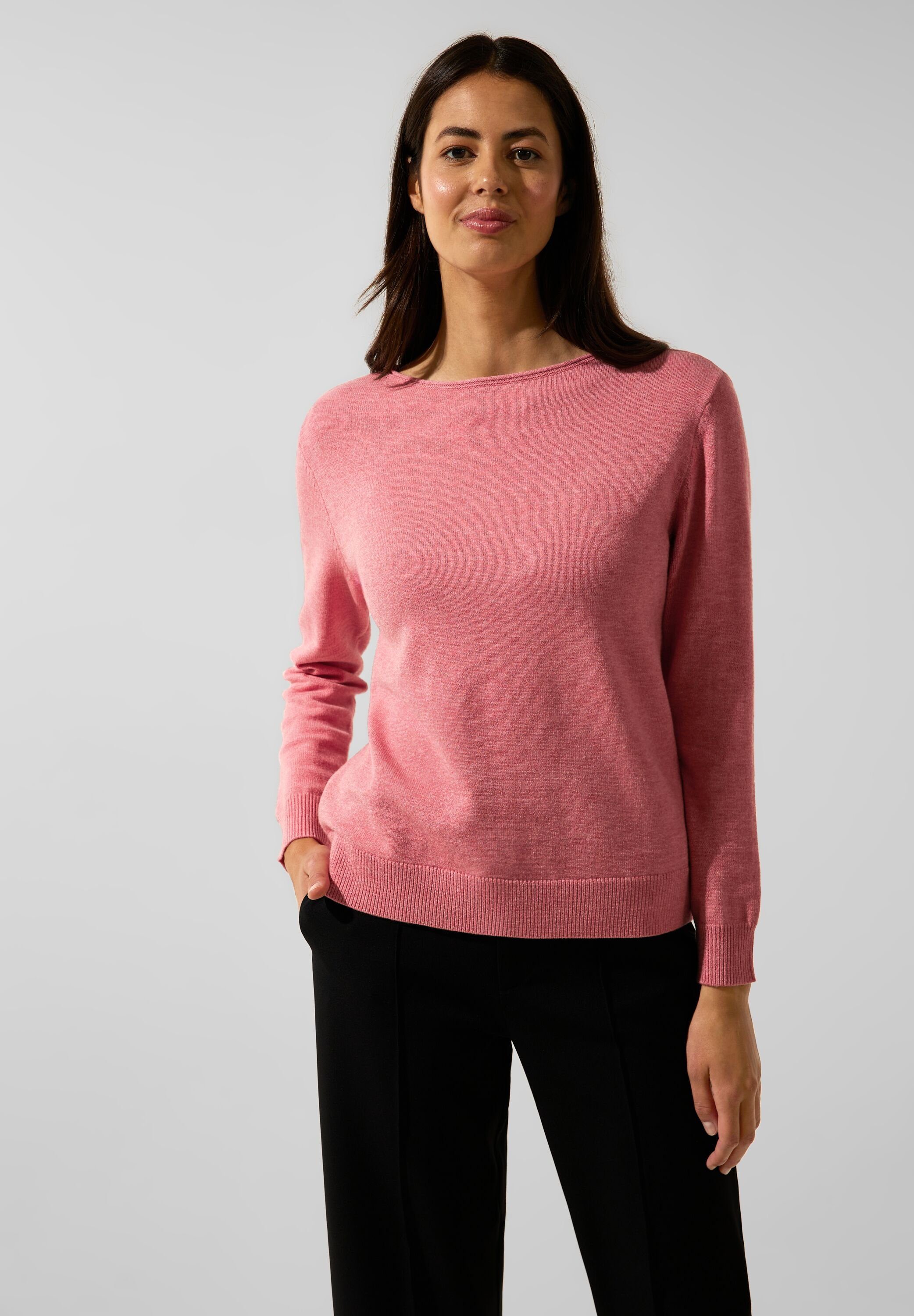 STREET ONE Rundhalspullover aus softem Materialmix