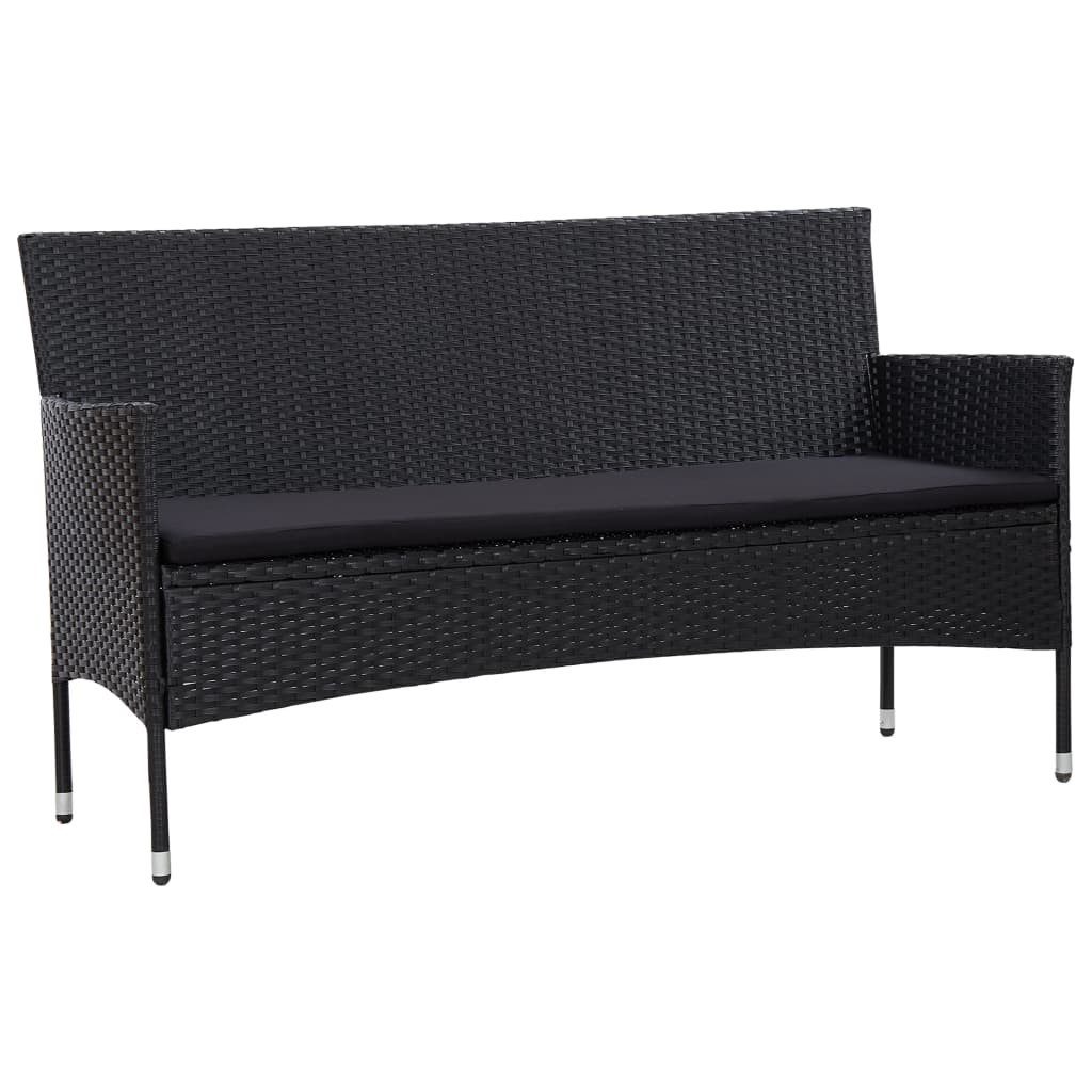vidaXL Loungesofa 3-Sitzer-Gartensofa mit Auflagen Schwarz Poly Rattan, 1 Teile