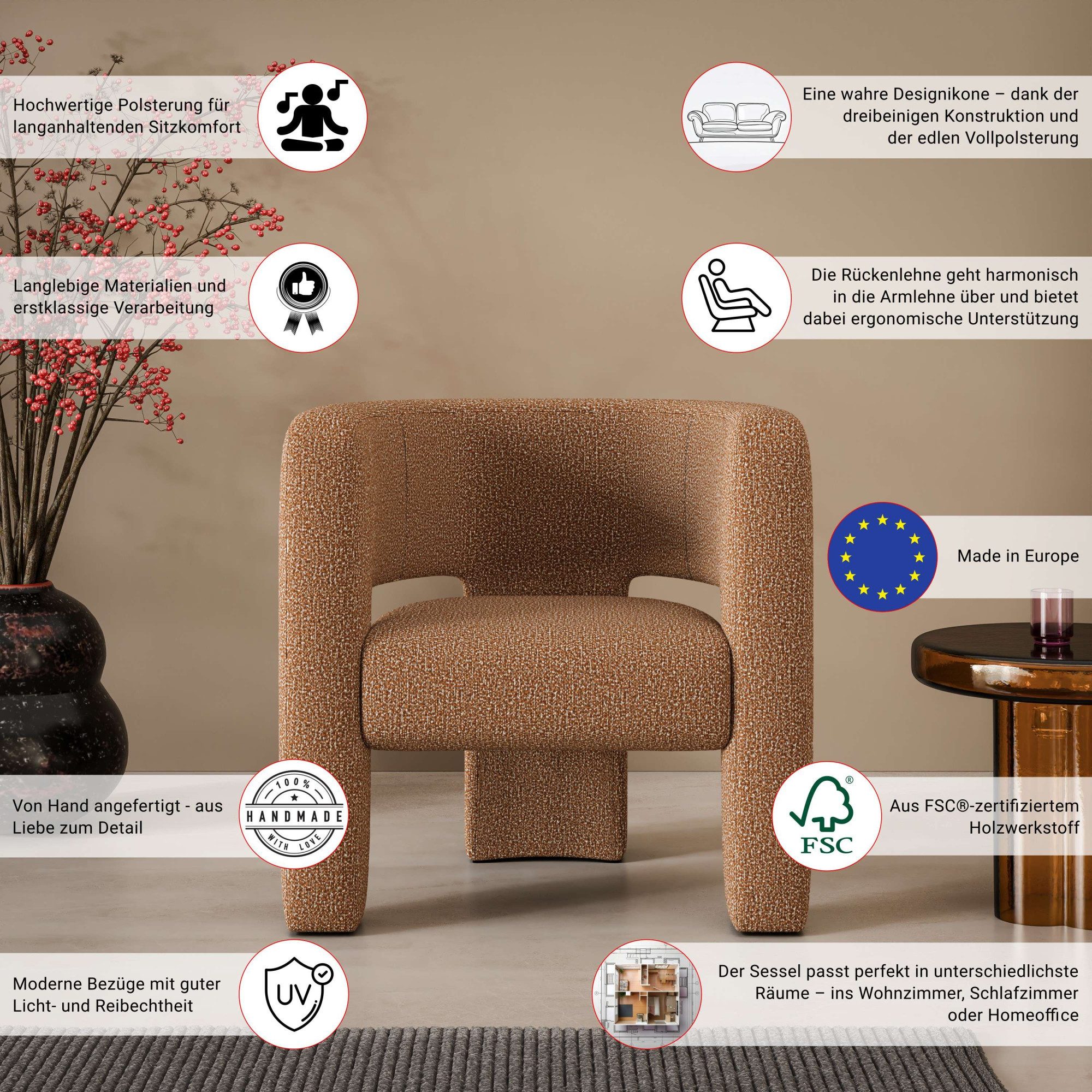 LeGer Home by Lena Gercke Sessel Ohrensessel SELMIA Moderner Lounge-Sessel Einzelsitz, B/T/H 73/62/76cm, Relaxsessel/Lehnstuhl, erhältlich in trendigen Stoff- und Farboptionen