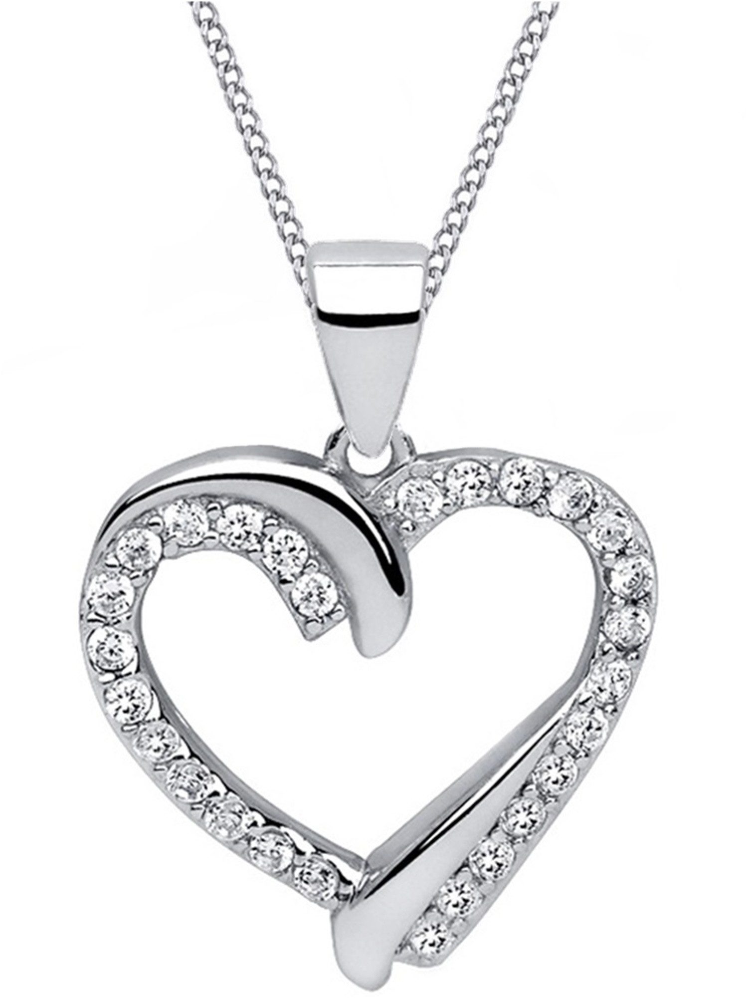 Kette mit Anhänger Herz Halskette aus 925 Sterling Silber Rhodiniert Damen Mädchen