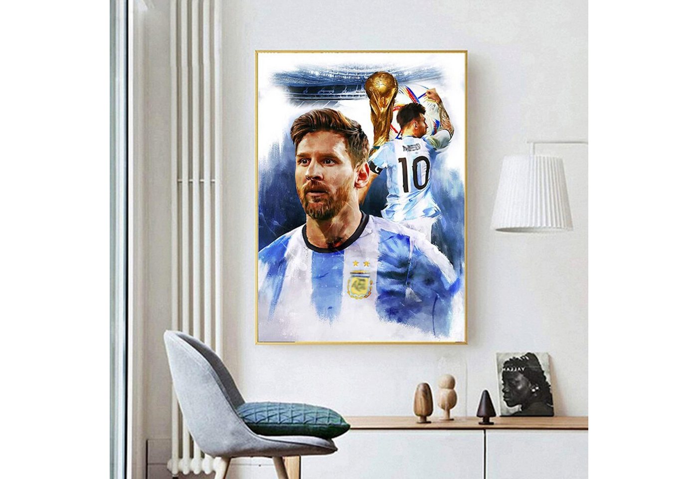 JUSTGOODMOOD Poster Fußball Messi mit Sieger Pokal Weltmeisterschaft 2022 in Qatar mit Arg, B (1 St)