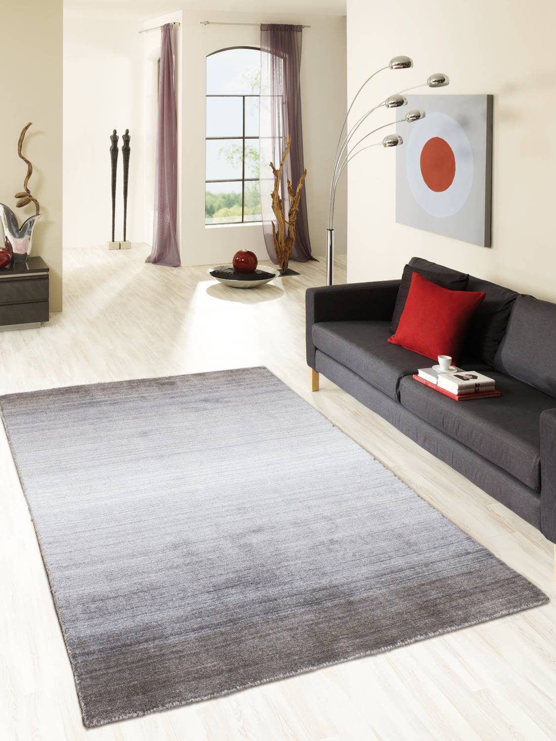 Rug Studios Teppich LINEA, Rechteckig, Höhe: 13 mm, Handgewebt, 90 x 160 cm, Beige-Silber