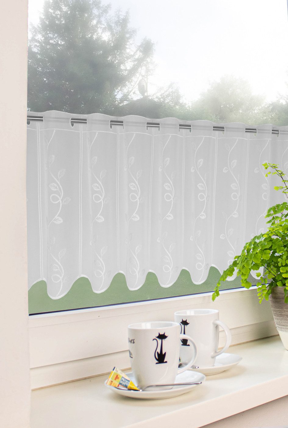 EXPERIENCE Schiebegardine Bistrogardine bestickt 45x150 cm Scheibengardine Stangendurchzug, Stangendurchzug, halbtransparent