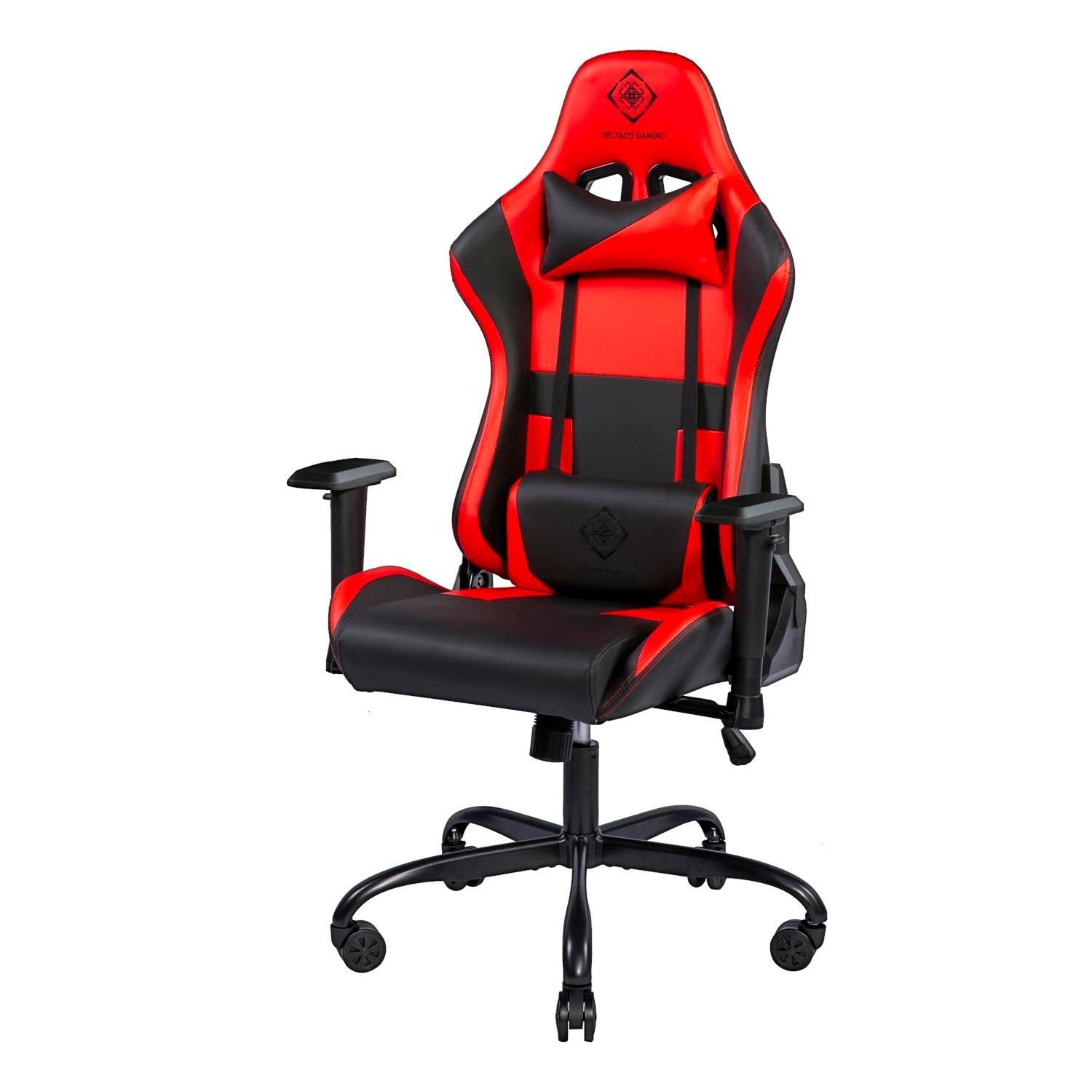 Gaming-Stuhl Gaming Herstellergarantie Set), 110kg Kissen extra Stuhl Gamer Stuhl inkl. (kein schwarz/rot Rückenlehne, 5 Jumbo Jahre hohe DELTACO groß,