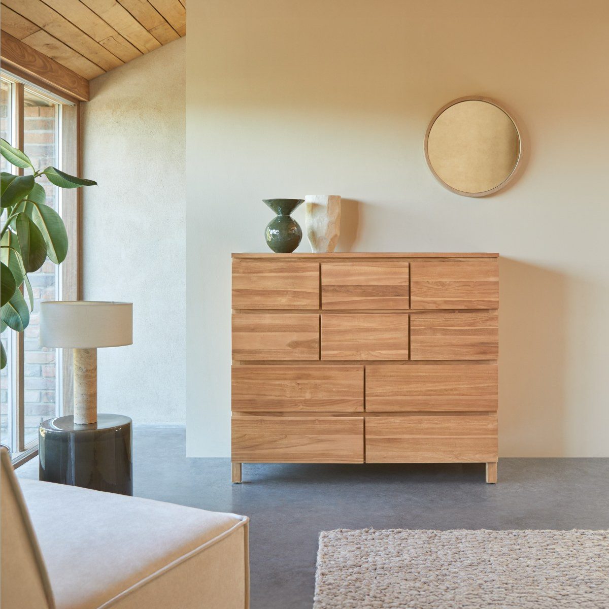 Tikamoon Kommode Highboard Kommode sideboard 10 Schubladen aus Teak Teakholz massiv neu