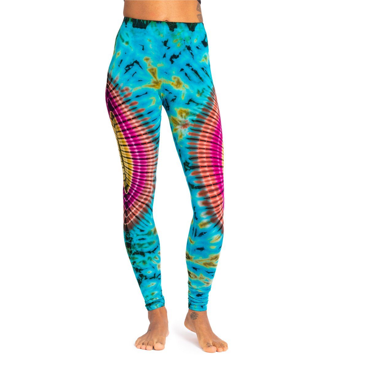 PANASIAM Leggings Unikat Batik Leggings 'Sonne' aus natürlicher Viskose Goa Hose im Batik Look Yogaleggings Sporthose Sportleggings lange Leggings Blau