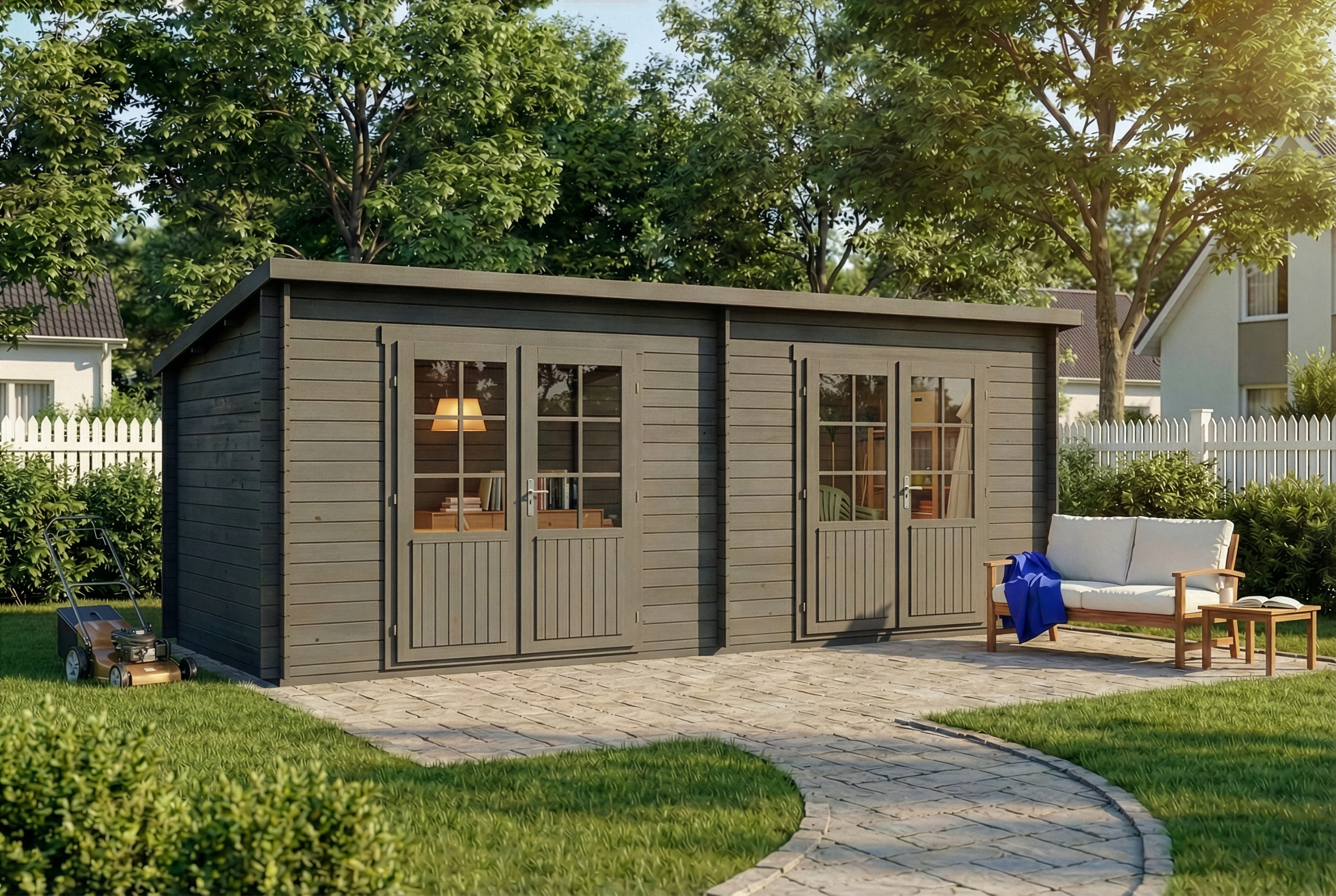 Alpholz Gartenhaus Holz Maria Twin, BxT: 598x272 cm, in Imprägniert (Grau) mit 28mm Wandstärke