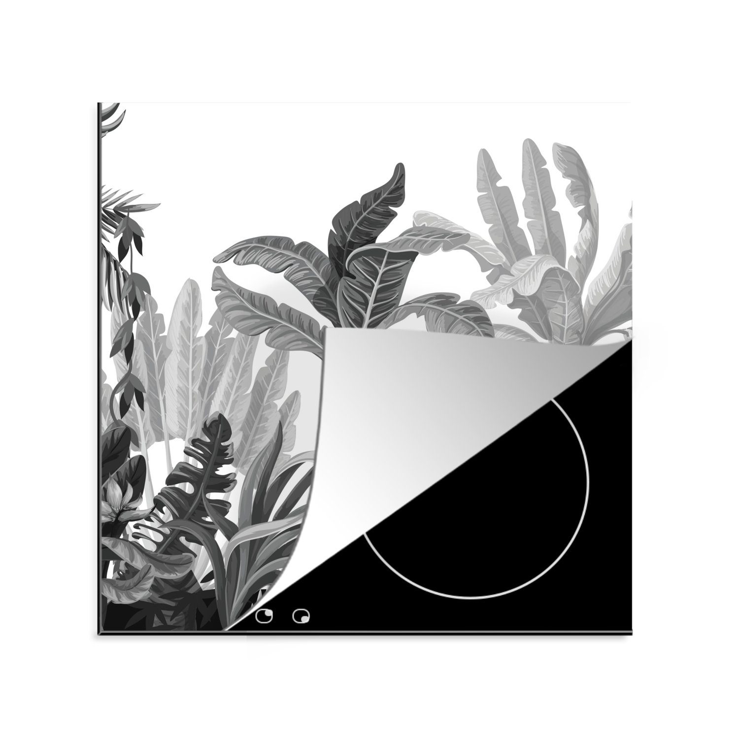 MuchoWow Herdblende-/Abdeckplatte Dschungel - Blätter - Pflanzen, Vinyl, (1 tlg), 78x78 cm, Ceranfeldabdeckung, Arbeitsplatte für küche