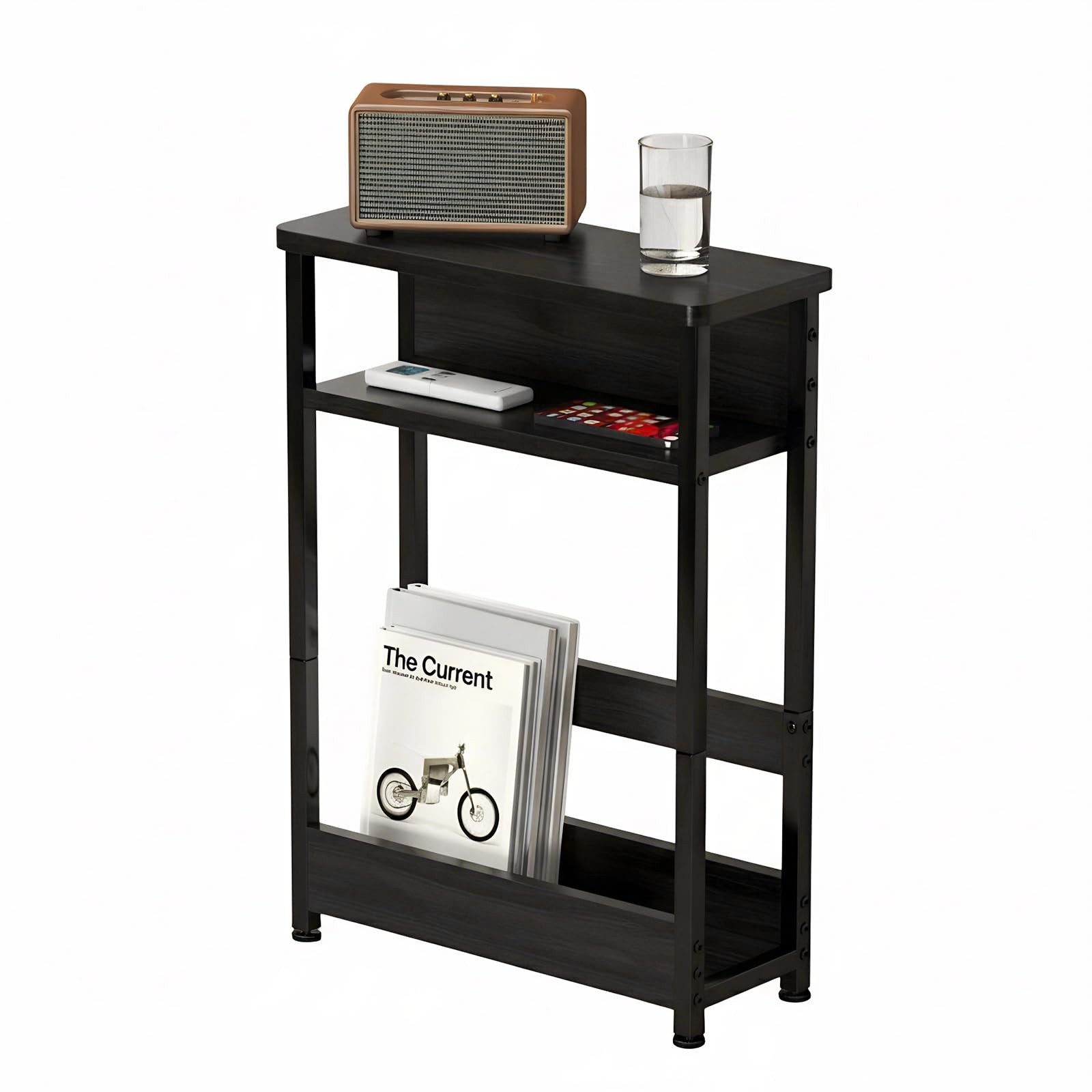 GarveeMore Beistelltisch Schmaler Seitentisch 3-Ebene schlanker Endtisch mit Lageregal
