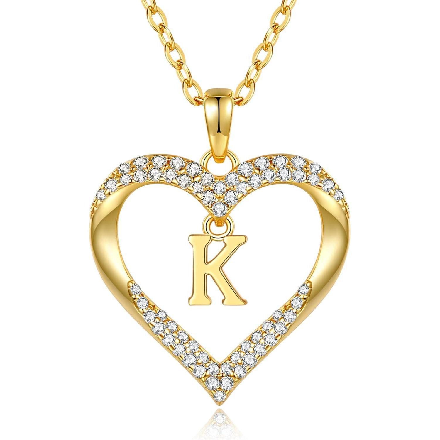 LuxusKollektion Namenskette Kette Damen 18K vergoldet Buchstabenkette Herz Anhänger K