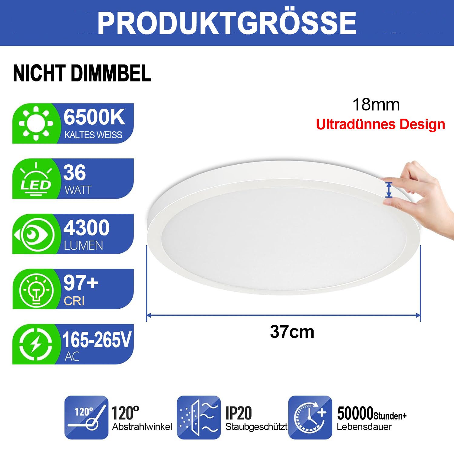 Qualra Tageslichtlampe LED Deckenleuchte Flach 3000K-6500K günstig online kaufen