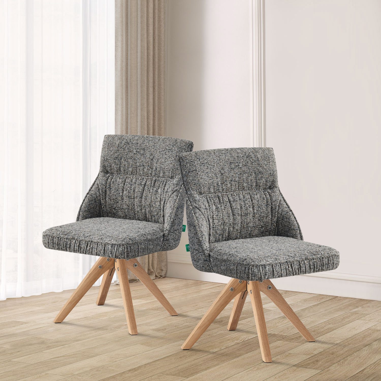 DUBI Möbel Polsterstuhl MIRELA 2er-Set (2 St), 360° drehbar Massivholz Eiche Natur 2er-Set