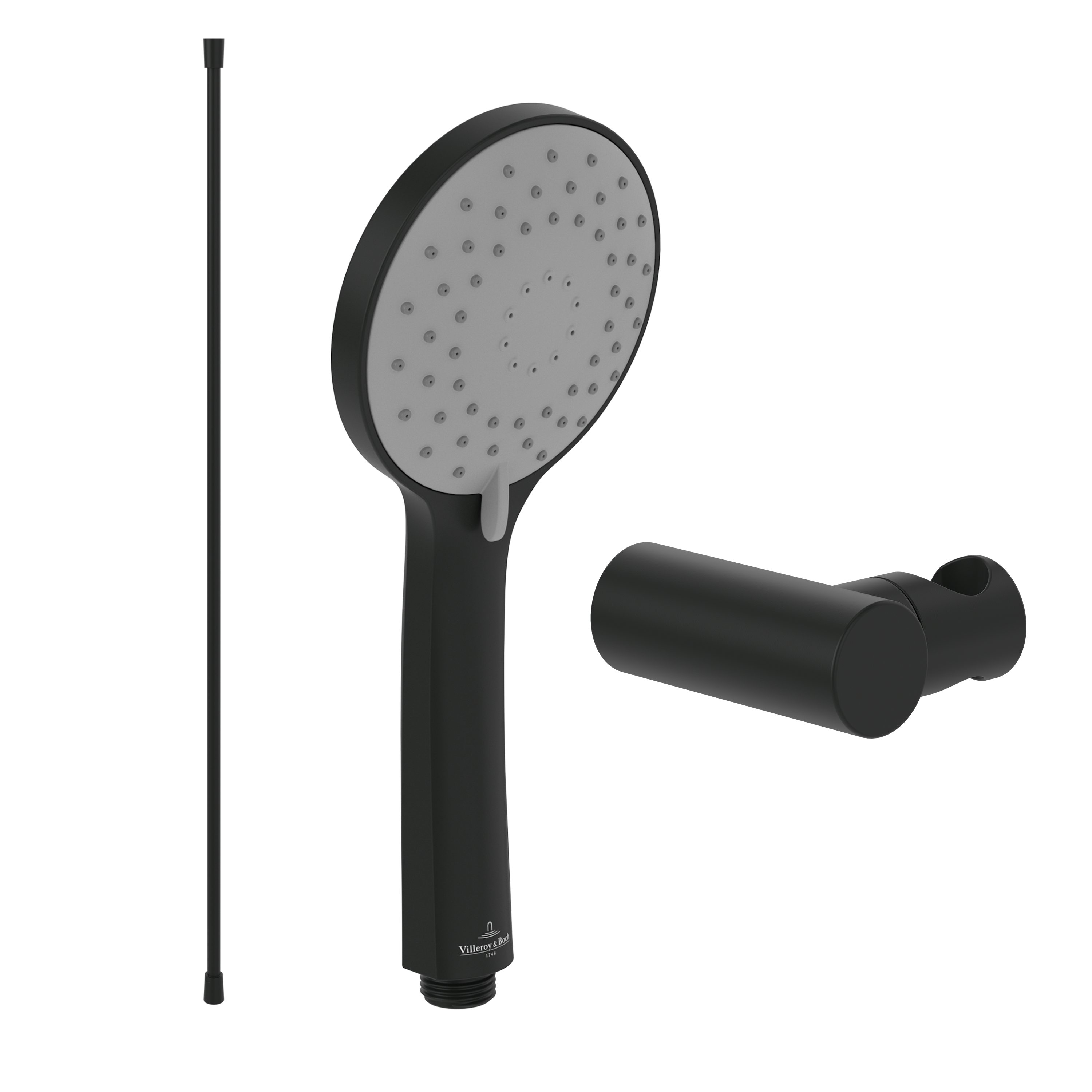 Villeroy & Boch Handbrause Universal Showers, Set aus Duschkopf, Halter (rund) und Schlauch (1,60m), Matt Black