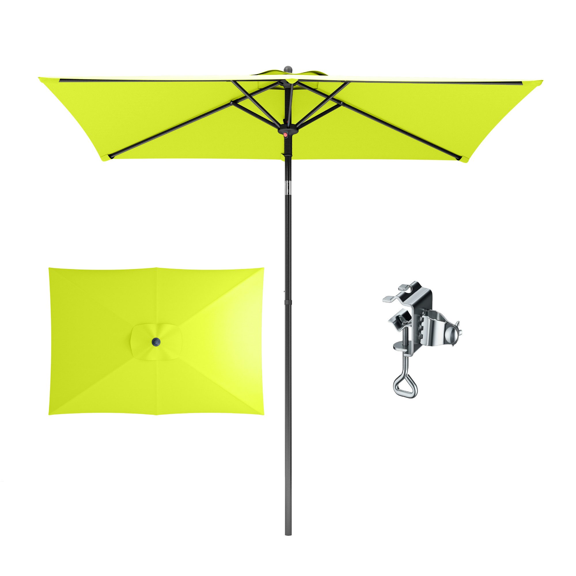 PHI VILLA Sonnenschirm, LxB: 210x130 cm, Regenschirm Eckig mit Klemme für Balkon, Gartenschirm Kippbar Windfest Stabil zum Mitnehmen UV50+ Schutz