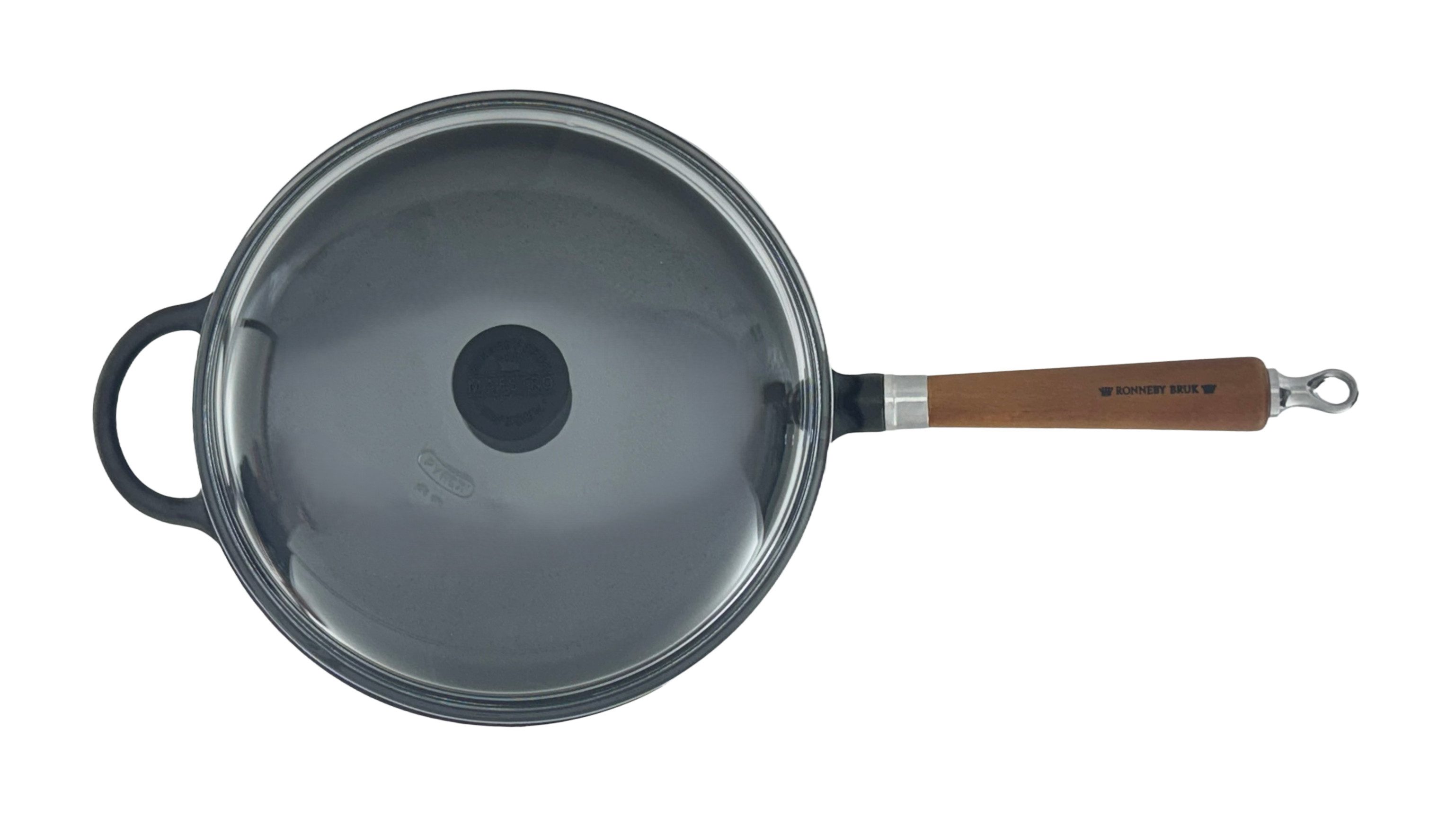 Ronneby Bruk Bratpfanne Maestro, hoch, Ø 28 cm, mit Glasdeckel, Holzgriff & Gegengriff, Gusseisen (1-tlg)