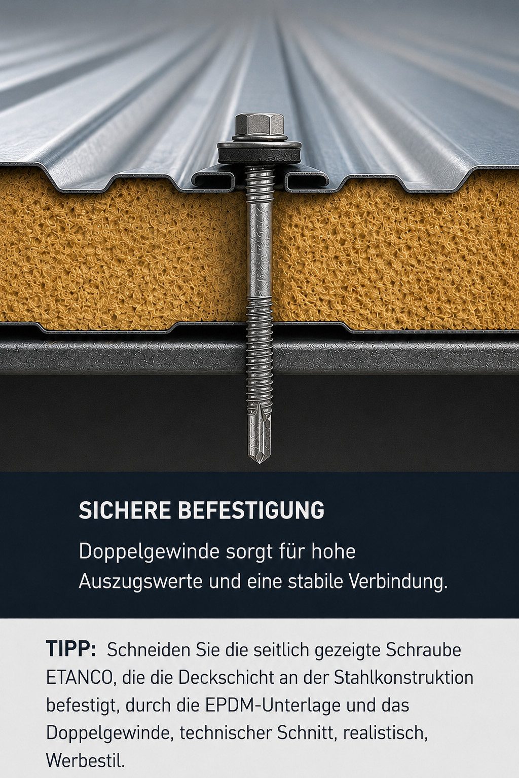 Etanco GmbH Blechschraube mit EPDM Dichtung für Stahl bis 6 mm,- 100 Stk. RAL 7016