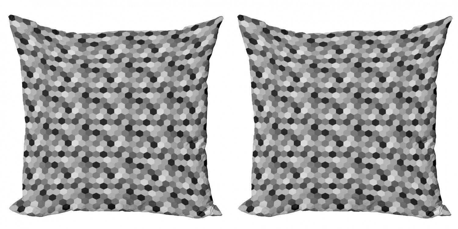 Kissenbezüge Modern Accent Doppelseitiger Digitaldruck, Abakuhaus (2 Stück), Holzkohle Graustufen- Hexagons Grid