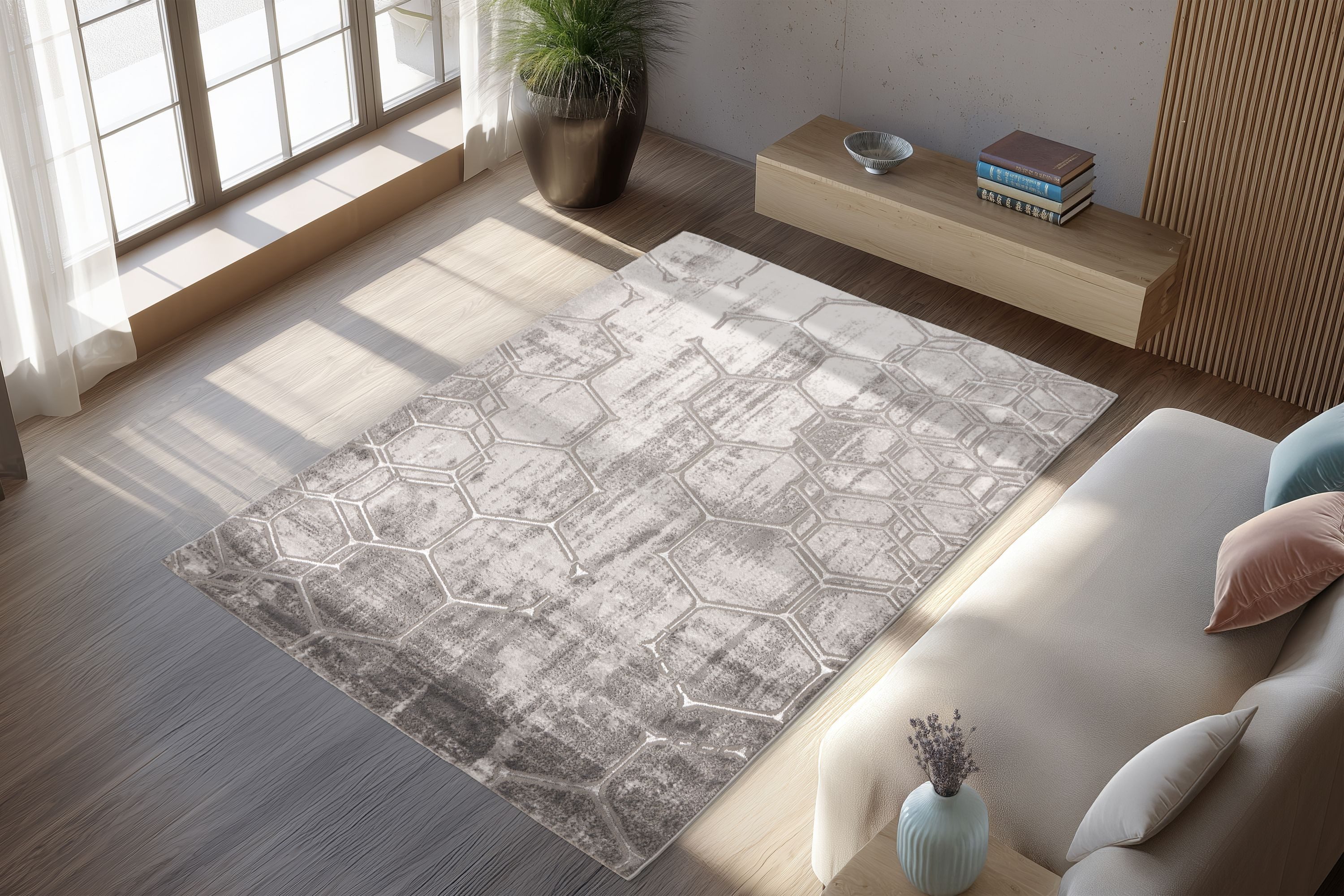 Kayoom Teppich Mineral 525, rechteckig, Höhe: 12 mm, Kurzflor, Hoch Tief Struktur, Wohnzimmer