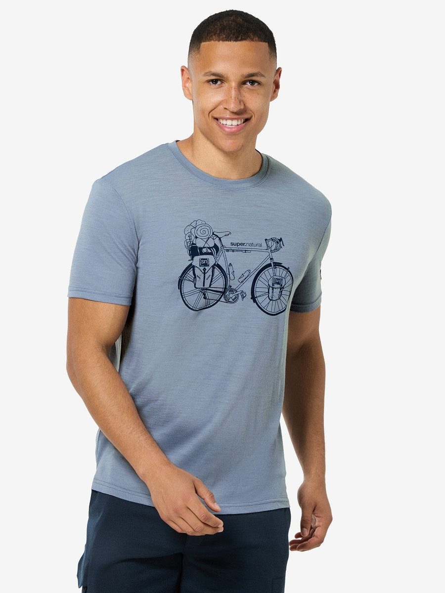 SUPER.NATURAL Funktionsshirt für Herren, Merino M WANDER WHEEL TEE mit Fahrrad-Motiv, atmungsaktiv