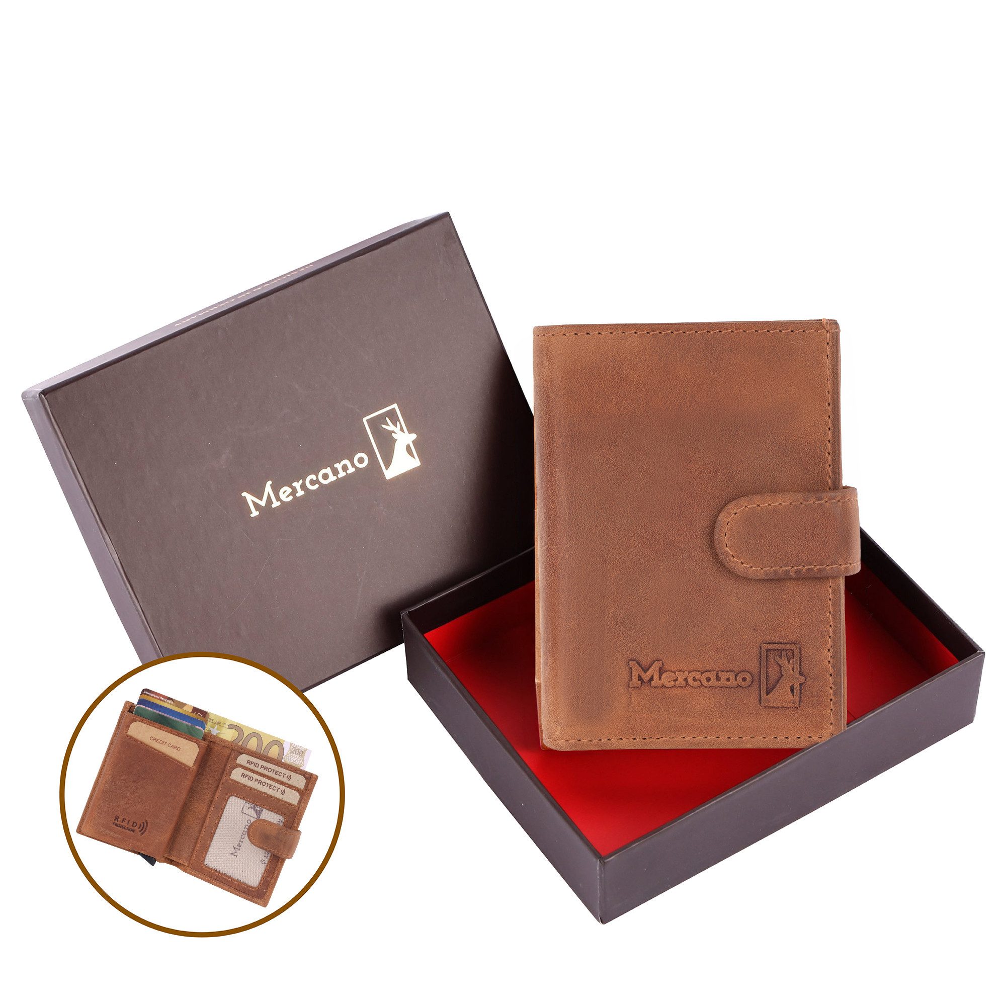 Mercano Kartenetui Echtleder mit Popup-Mechanismus & Münzfach, 9 Kartenfächer, RFID-Schutz, Scheinfach, Unisex inkl. Geschenkbox – Bild 5 von 5