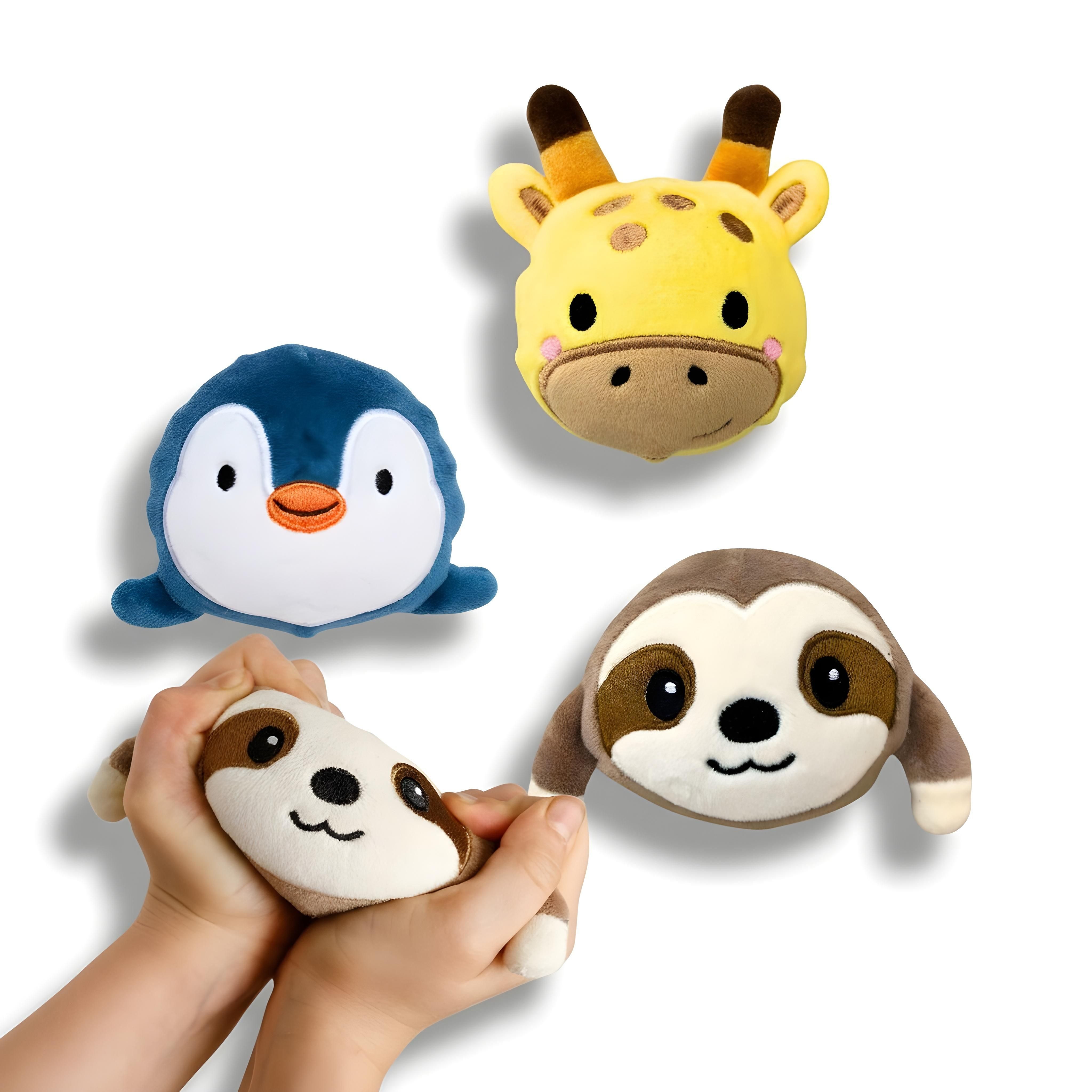 alldoro Plüschfigur 3er Set Plüsch Anti-Stress Bälle, Faultier, Pinguin & Giraffe, kuschelweiche Knautschbälle für Kinder, zum Drücken & Entspannen