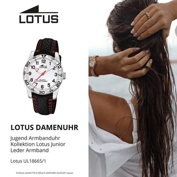 Lotus Quarzuhr LOTUS Jugend Uhr Elegant 18665/1 Leder, Jugend Armbanduhr rund, mittel (ca. 34mm), Lederarmband schwarz